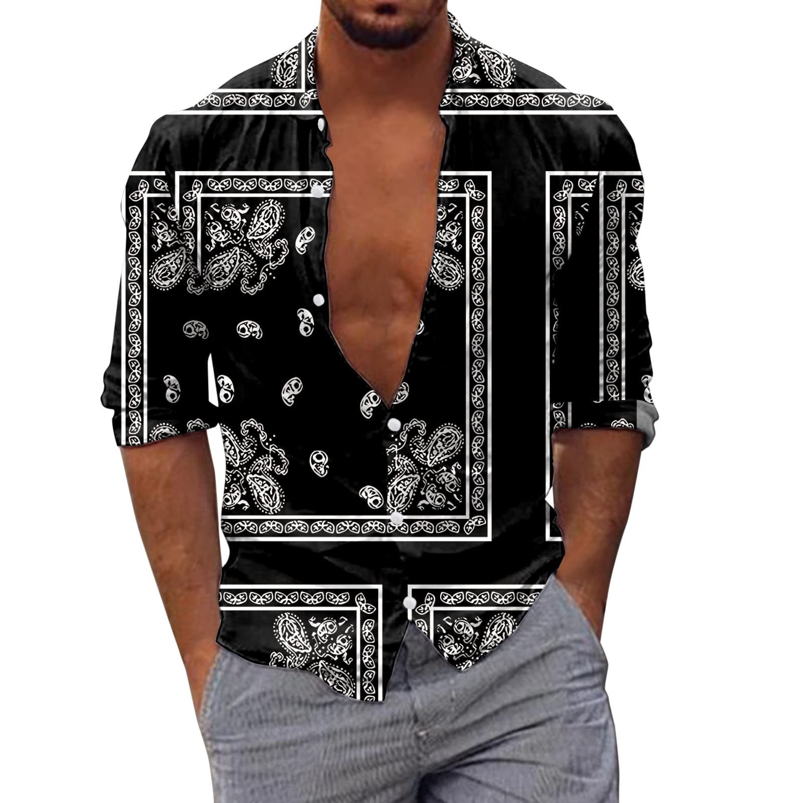 Men's Long Sleeve Casual Printed Shirts - Cotton Fall Winter Fashion Top Blouse for Everyday Wear & Office Outfits