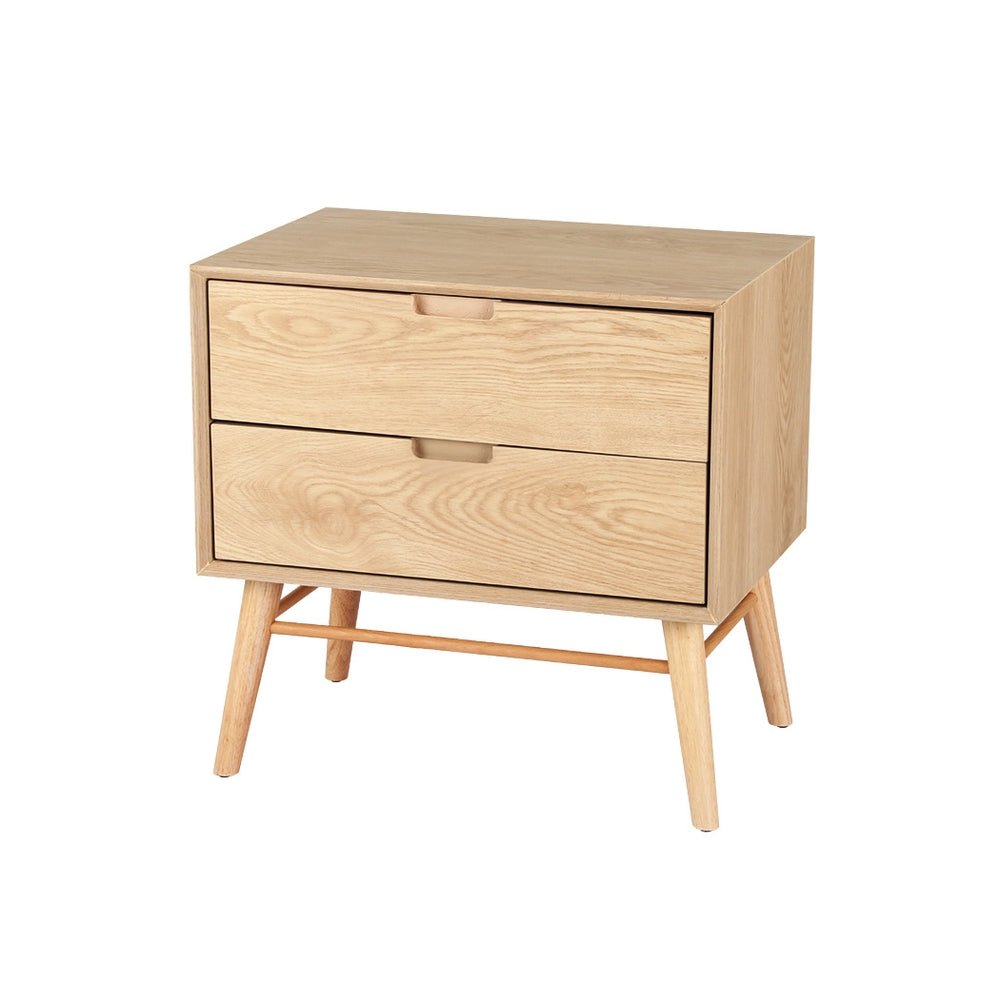 Gino Oak Bedside Table with 2 Drawers - Nightstand for Bedroom, Living Room, or Office - Compact Storage Solution with Drawers for Books, Lamps, and Essentials