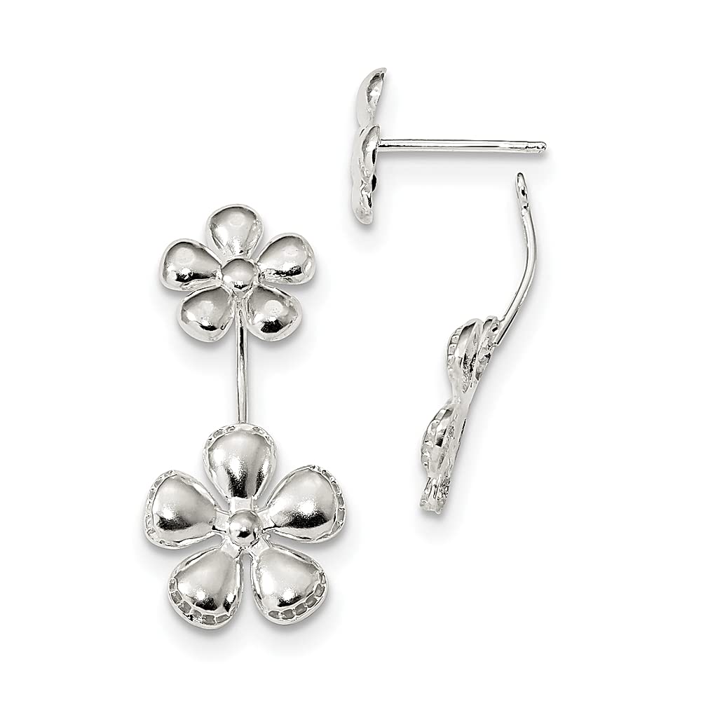 925 Sterling Silver Flower Stud Earrings for Women - Front & Back Floral Design Drop Dangle Fine Jewelry - Perfect Gardening Jewelry, Birthday Gifts for Her, Anniversary Present