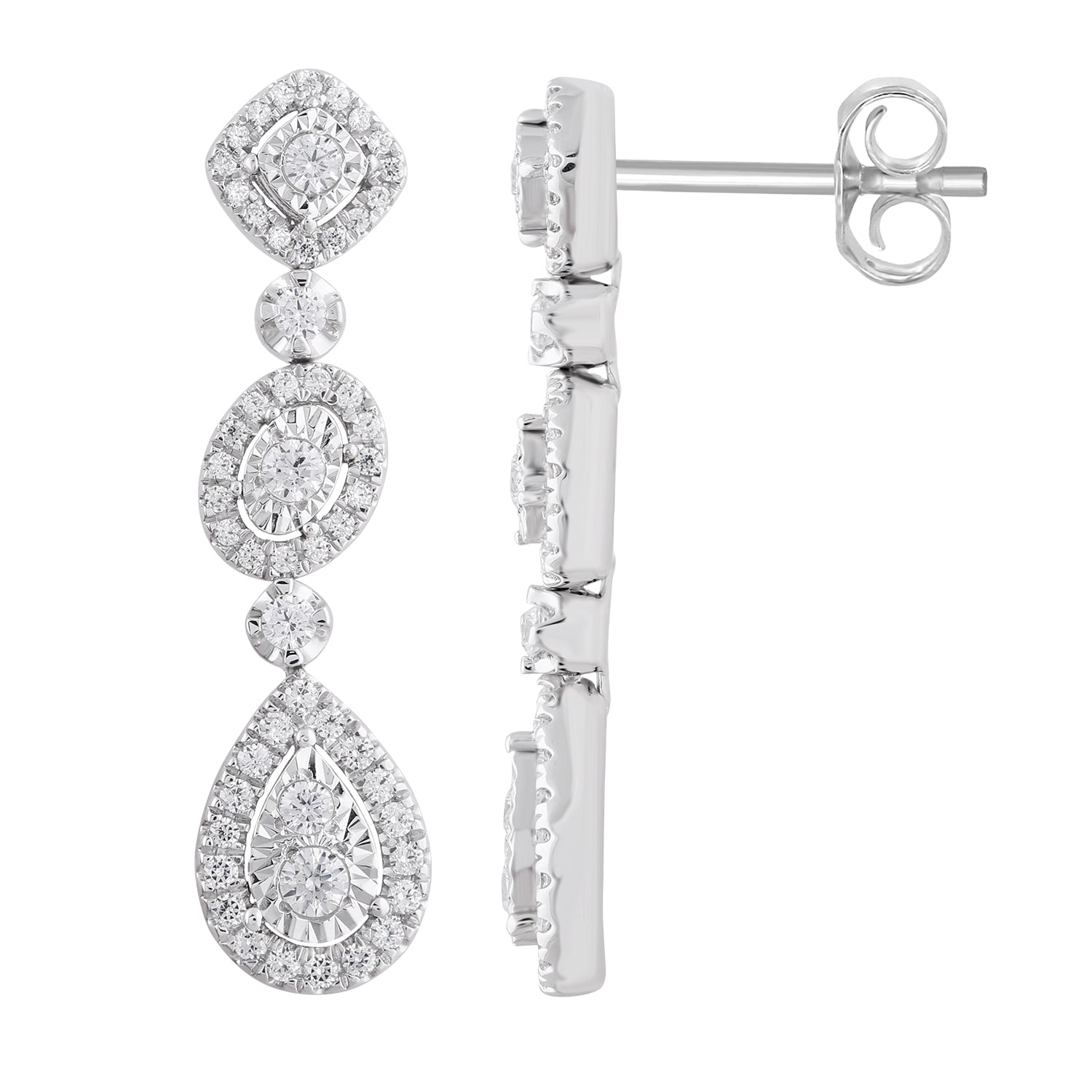 14K White Gold 0.75ctw Multi-Shape Diamond Drop Earrings for Women - Elegant Dangle Earrings for Wedding, Party & Special Occasions