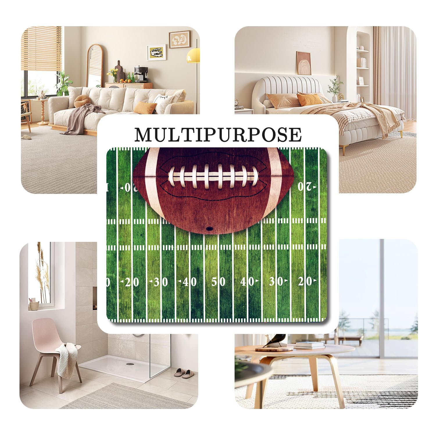 5'x6' Washable Large Area Rug - Non-Slip Carpet for Living Room, Bedroom, Home Decor | American Football & Rugby Theme | Perfect for Game Rooms, Man Caves & Sports-Themed Spaces