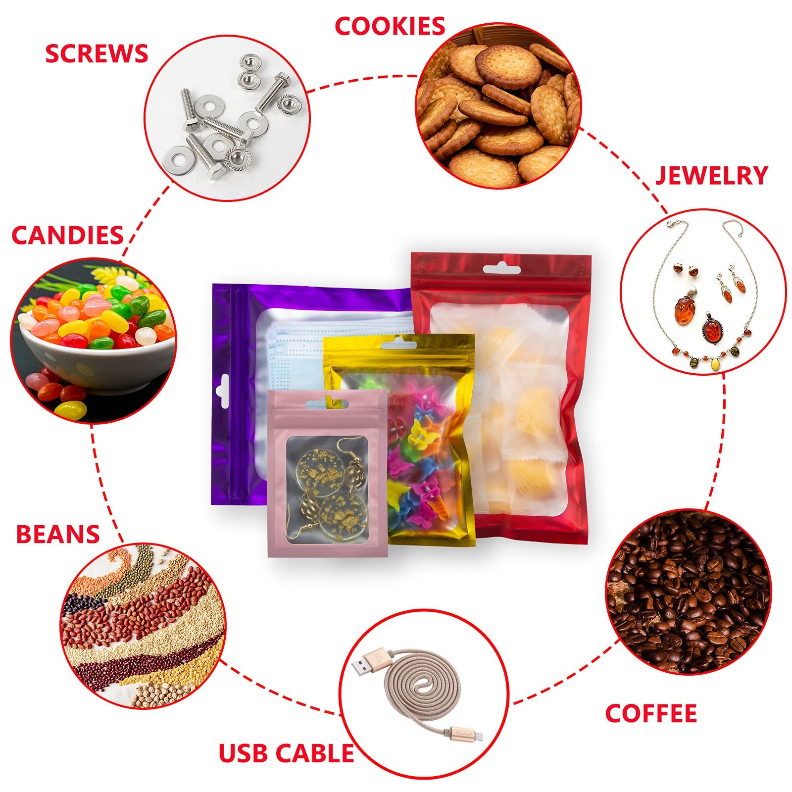 100 Pcs Holographic Ziplock Bags - Food Safe Storage Bags for Snacks, Candy, Party Favors & DIY Crafts | Airtight Flat Clear Resealable Pouches for Home, Kitchen & School Organization