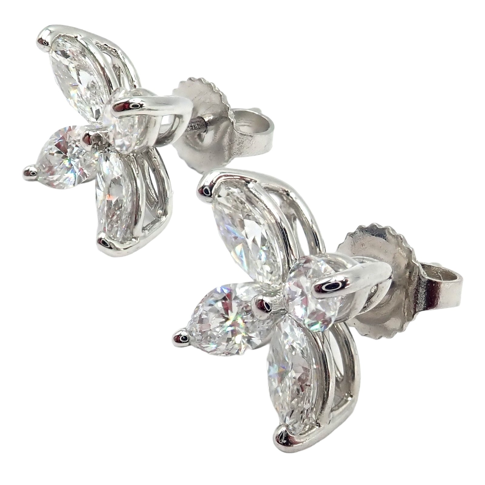 Authentic Tiffany & Co Platinum Victoria Marquise Cut Diamond Large Earrings for Women - Luxury Wedding Jewelry & Special Occasion Gift
