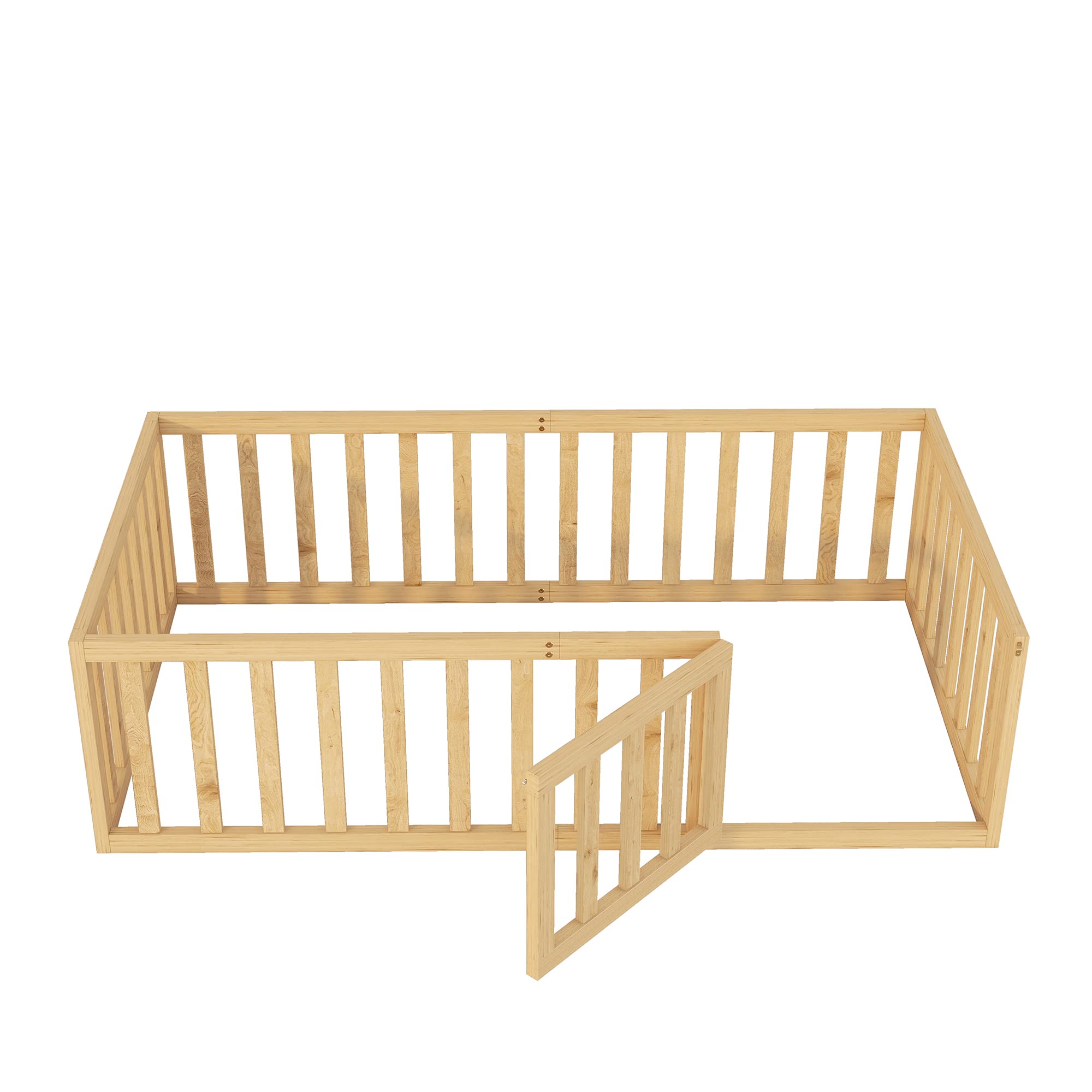 Montessori Twin Floor Bed for Kids - Low Ground Toddler Bed with Fence | Safe Play & Sleep Space