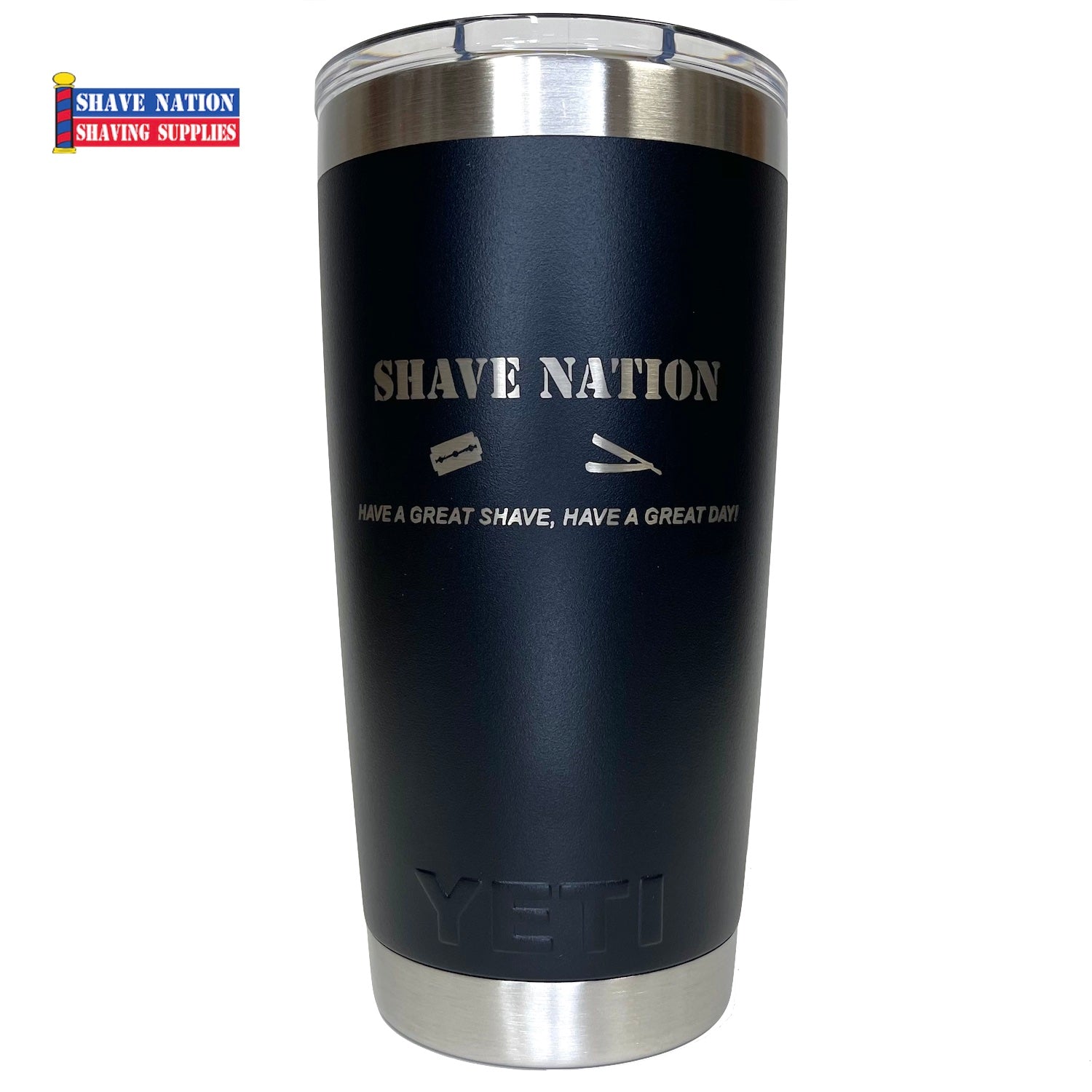 Shave Nation YETI 20oz Stainless Steel Tumbler with Lid - Vacuum Insulated, Leakproof, Keeps Drinks Hot/Cold for Hours - Perfect for Coffee, Tea, Outdoor Activities, Office & Travel (Black)