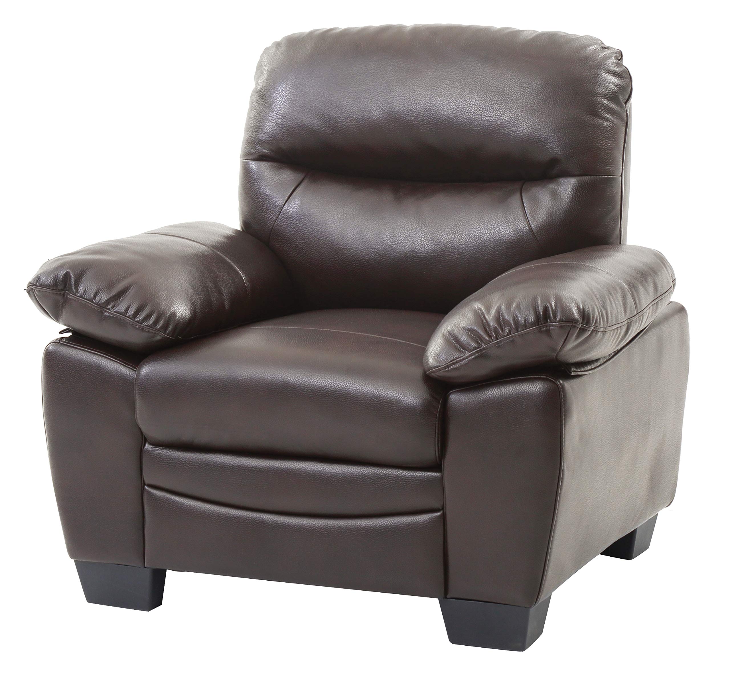 Premium Dark Brown Faux Leather Upholstered Arm Chair - Modern Comfortable Living Room Seating for Home Office, Lounge & Reading Nook