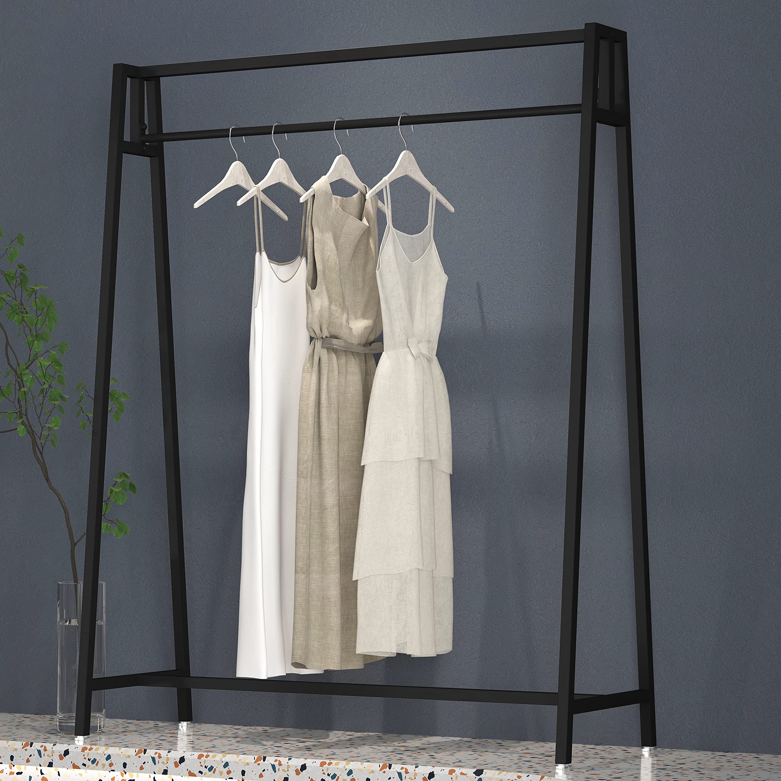 Black Metal Clothing Rack - Heavy Duty Garment Display Rack for Home & Store (47 Inch) | Modern Wardrobe Organizer for Bedroom, Closet & Retail Shop