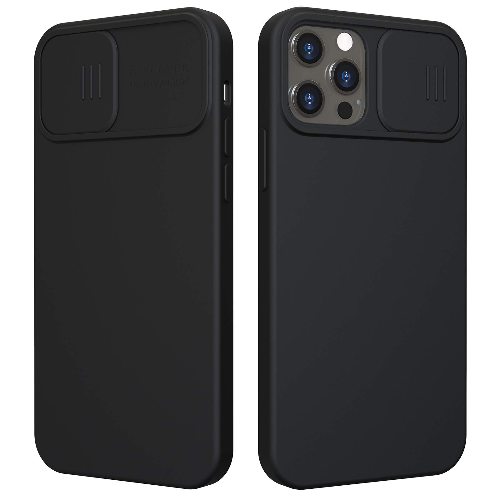 CloudValley iPhone 12 Pro Max Case with Slide Camera Cover - Soft Liquid Silicone Protective Phone Cover, Shockproof Anti-Scratch Rubber Bumper Case for Full Body Protection (Black) - Perfect for Daily Use, Travel & Outdoor Activities