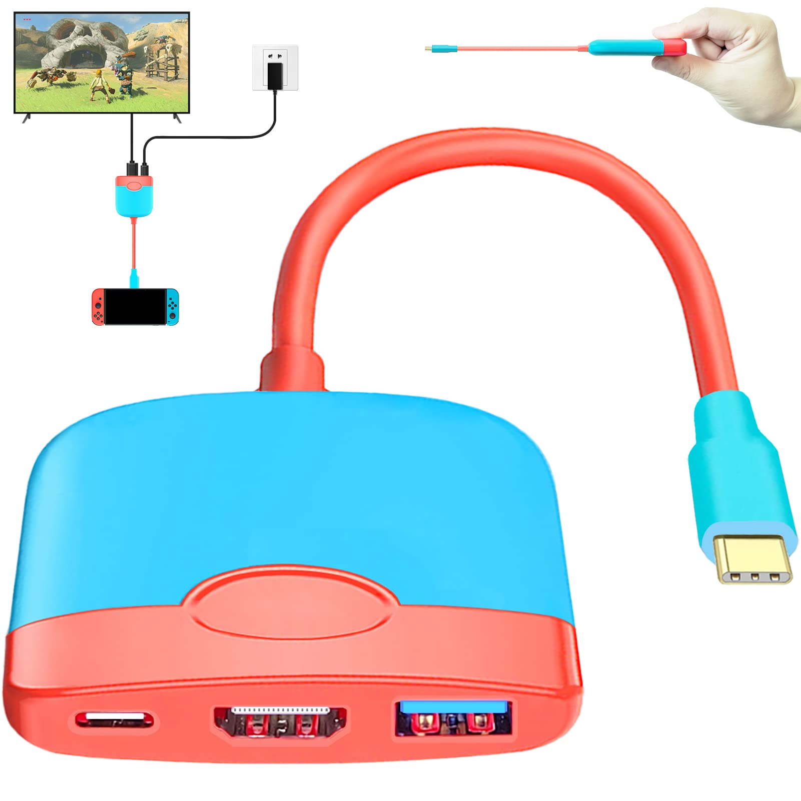 Nintendo Switch Portable Dock - 3-in-1 HDMI TV Adapter with USB-C Charging | Travel-Friendly Docking Station for Home, Office & Gaming On-The-Go