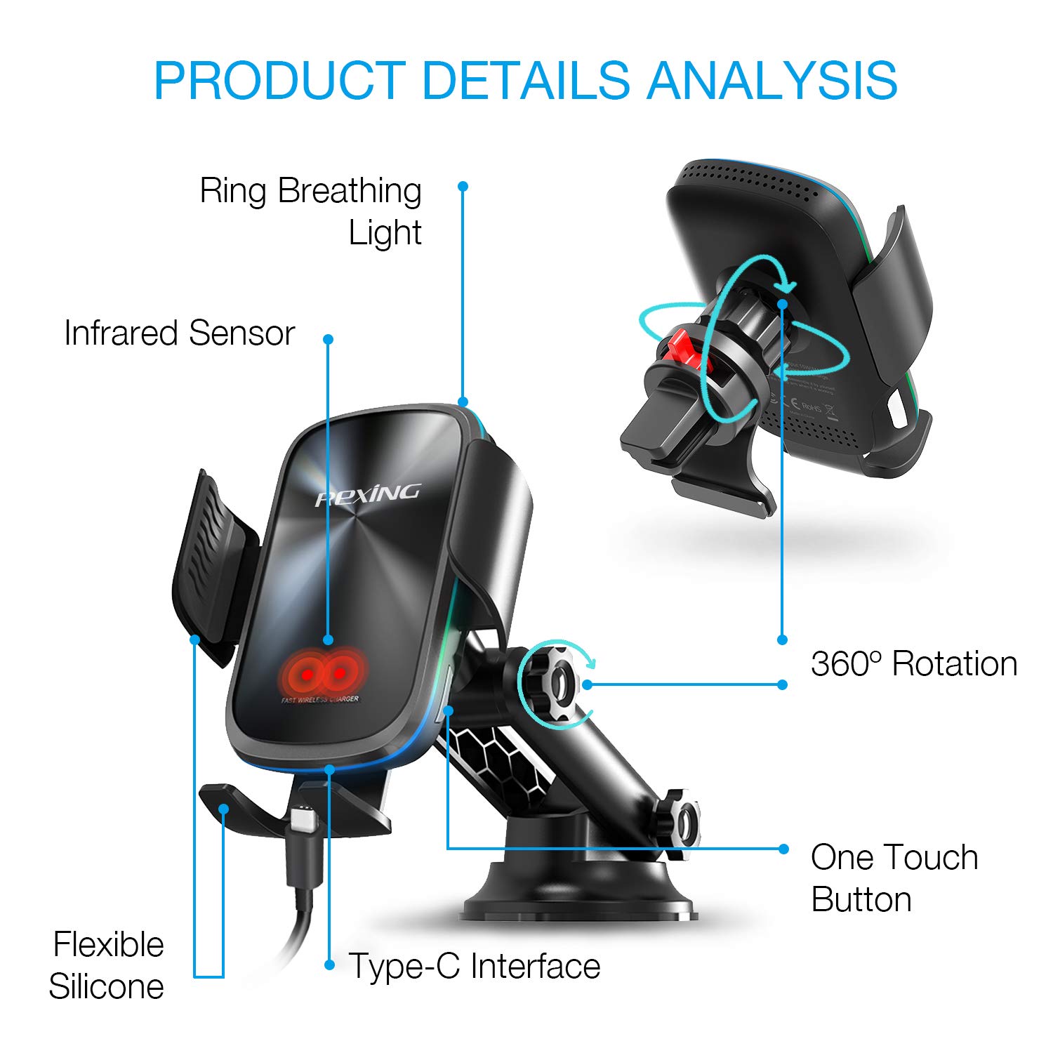 X5 Motorized Qi Car Mount - 15W/7.5W Fast Wireless Charger with Auto-Sensing Clamp for iPhone, Samsung Galaxy & Android Phones | Universal Windshield & Air Vent Mount | Perfect for Commuting, Road Trips & GPS Navigation