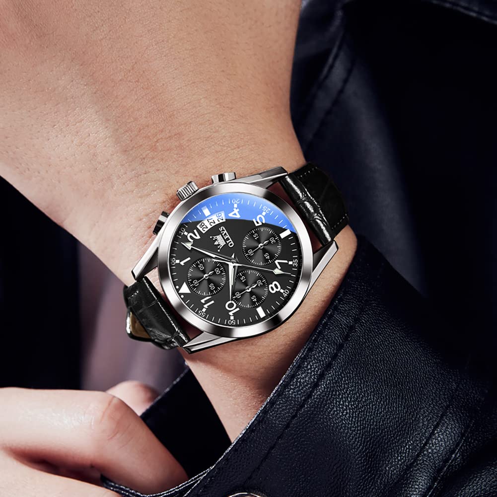 OLEVS Men's Brown Leather Chronograph Watch with Date - Large Face Analog Quartz Wristwatch for Business, Casual & Sports | Waterproof Dress Watch for Men (Reloj De Hombre) - Perfect for Office, Outdoor Activities & Formal Events