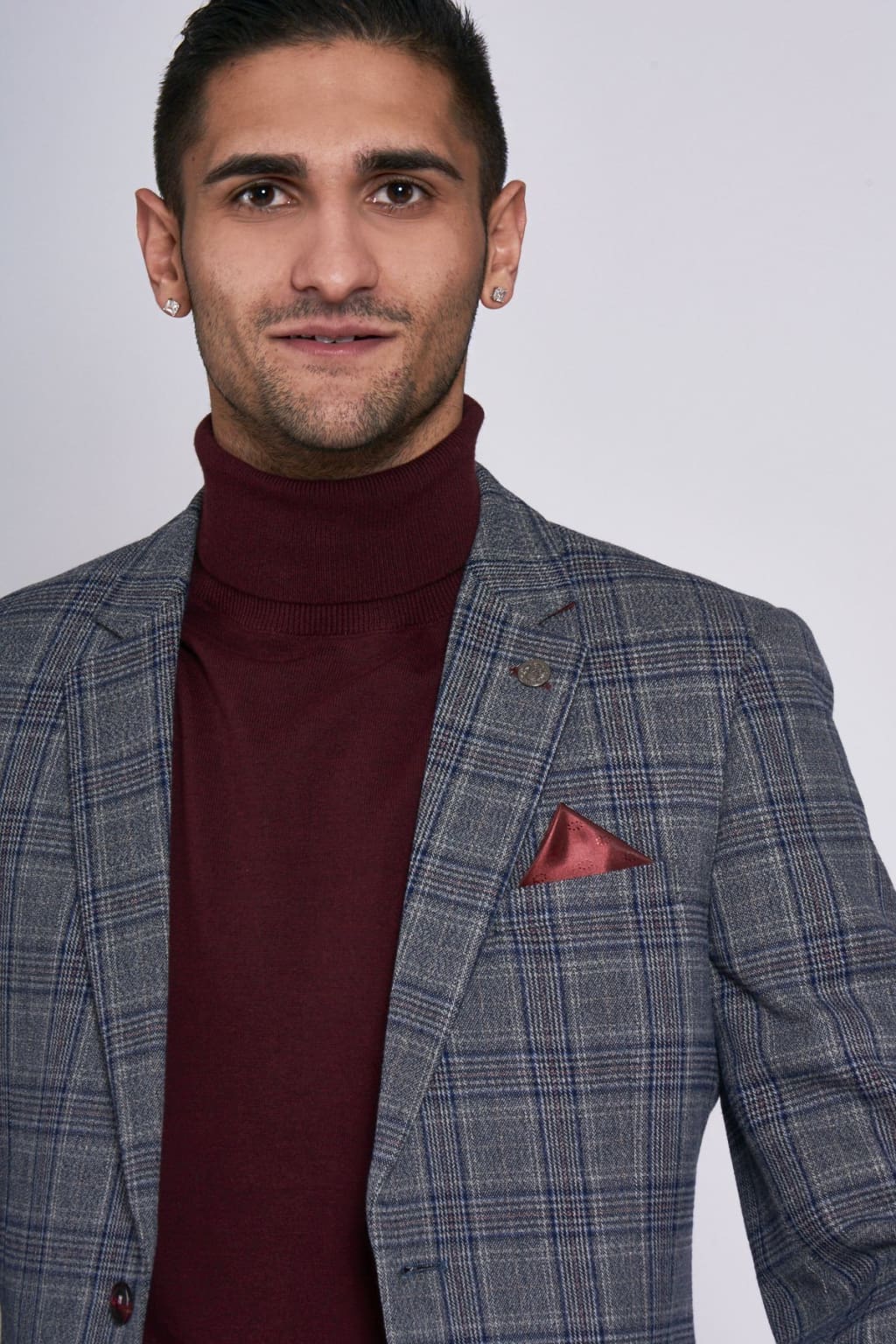 Marc Darcy ENZO Grey Men's Blue Check Tweed Blazer Jacket - Classic Slim Fit Formal Coat for Business, Weddings & Special Occasions