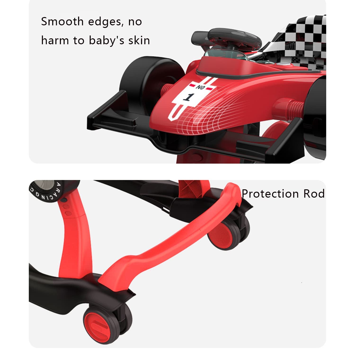 4-in-1 Foldable Baby Walker with Adjustable Height & Speed | Interactive Activity Walker with Music, Lights & Steering Wheel | Safe Push Walker Toy for Boys & Girls 6-18 Months (Red) | Perfect for Learning to Walk & Indoor Playtime
