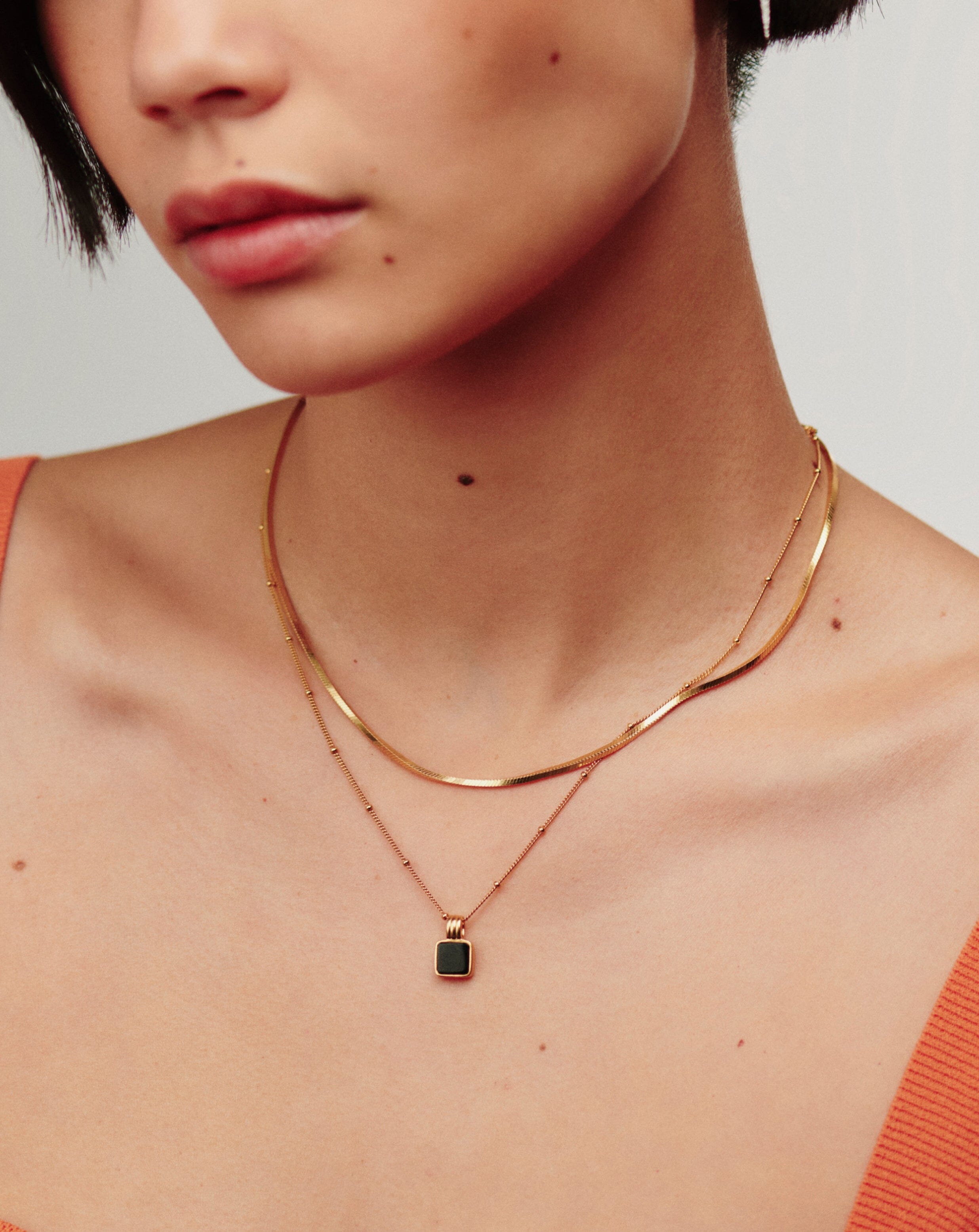 Lucy Williams Square Onyx Necklace - 18k Gold Vermeil & Black Onyx Pendant for Women | Elegant Layering Jewelry for Daily Wear, Office & Special Occasions