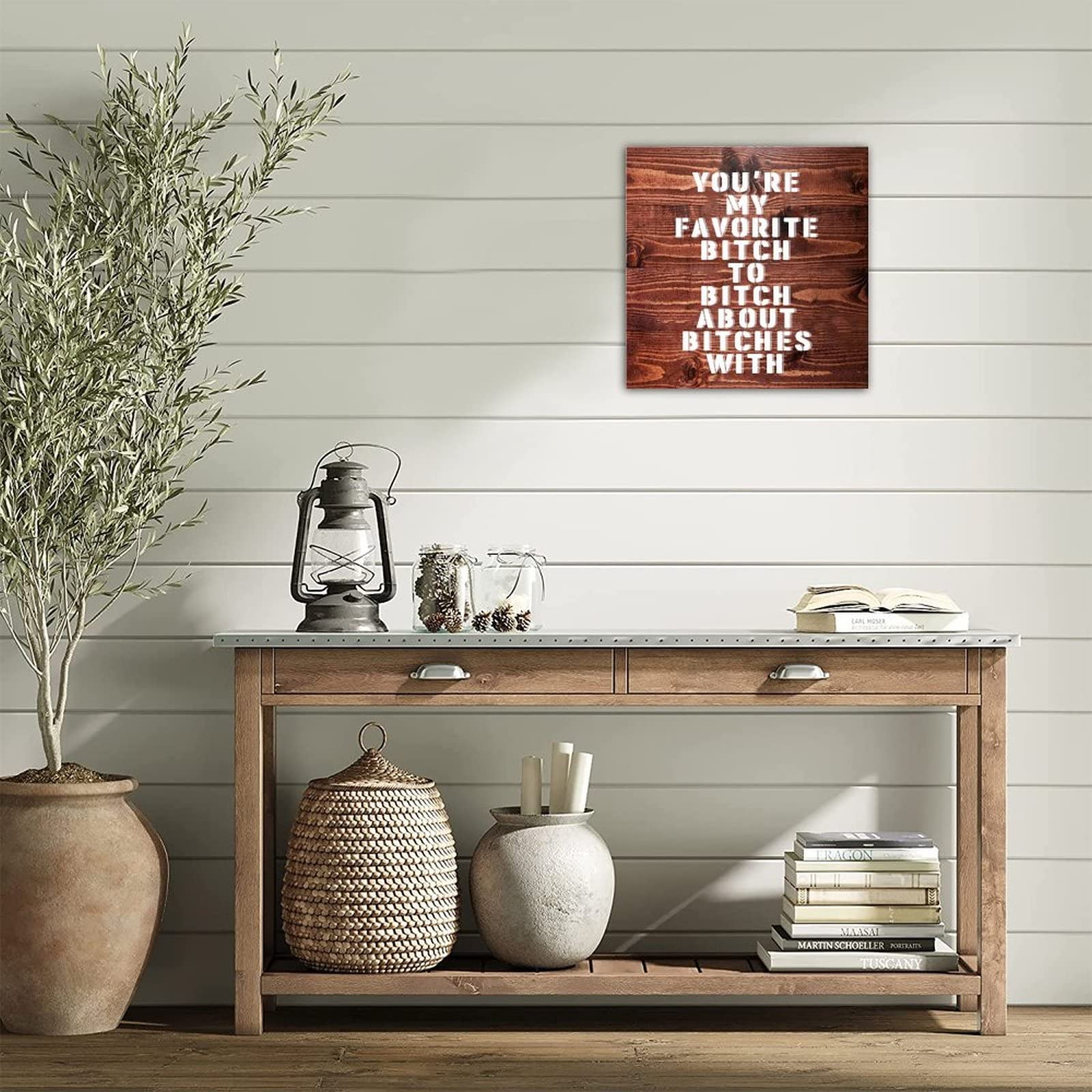 Rustic Wooden Pallet Sign - 'You're My Favorite Bitch To Bitch About Bitches With' - Farmhouse Wall Decor - Welcome Plaque for Home, Lake House & Cabin - Perfect for Living Room, Porch or Entryway