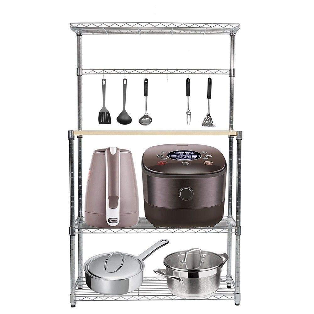 4-Tier Adjustable Kitchen Cart with Spice Rack, Cutting Board & Hooks - Heavy Duty Baker Rack Storage Organizer for Microwave Oven, Pantry & Small Space Kitchen Organization - Perfect for Apartments, Dorms & RV Living