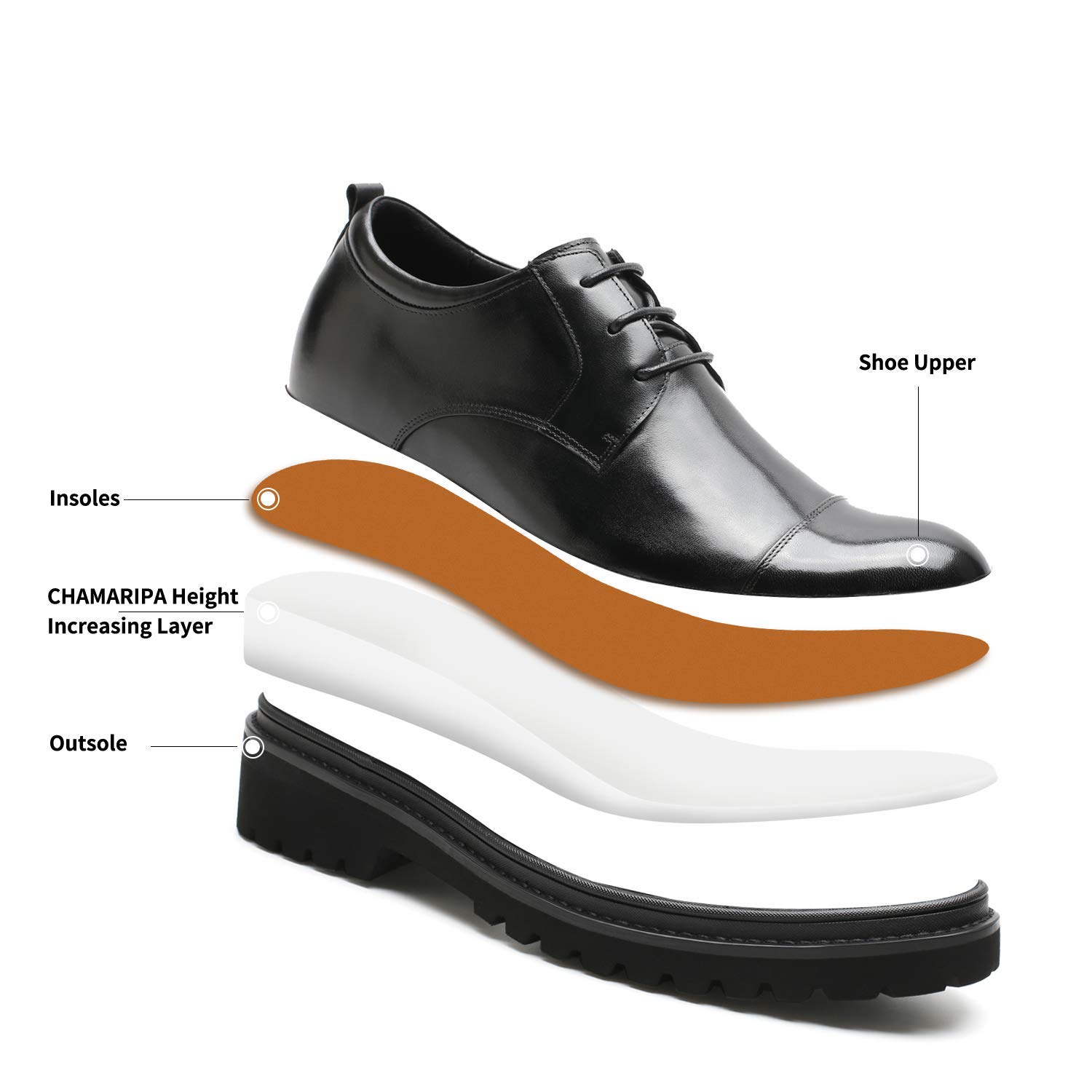 CHAMARIPA Men's Invisible Height Increasing Elevator Shoes - Lace Up Leather Formal Oxford Dress Tuxedo Lift Shoes for Taller Appearance | Perfect for Business, Weddings & Formal Events