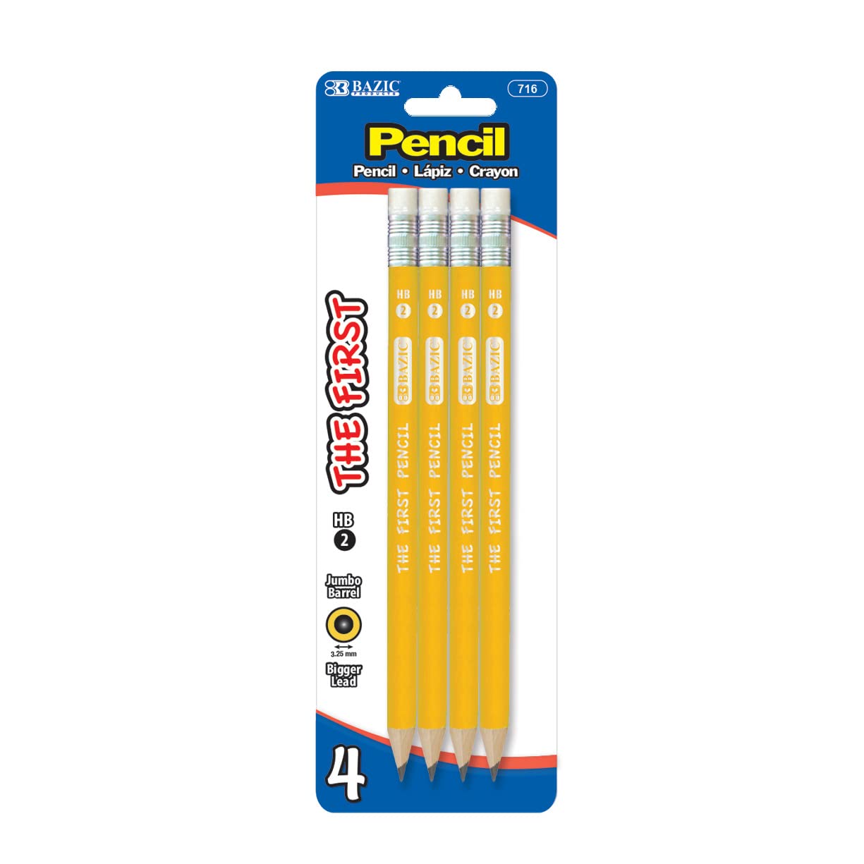 BAZIC #2 HB Jumbo Pencils with Latex-Free Eraser - Pre-Sharpened Wooden School & Office Pencils (4-Pack, 24-Packs) - Ideal for Standardized Tests, Writing, Sketching & Classroom Use