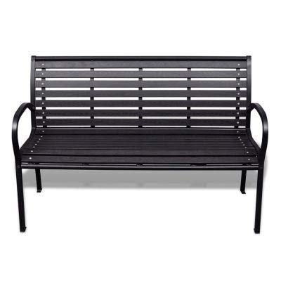 WPC Outdoor Garden Bench with Steel Frame - 3-Seater Black Patio Bench for Yard, Park, Balcony & Playground - Durable 49.21 x 23.81 x 31.69 Inch (LxWxH) - Perfect for Relaxing, Entertaining & Outdoor Decor