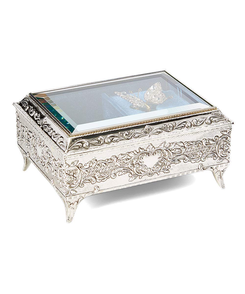 Elegant Swarovski Crystal Silver Butterfly Music Jewelry Box - Plays '18th Variation Somewhere In Time' with Moving Wings | Perfect Gift for Anniversaries, Birthdays & Home Decor