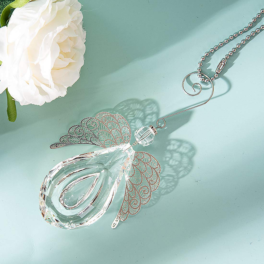 Clear Glass Angel Crystal Prism Pendant Suncatcher - Perfect for Windows, Outdoor Garden Hanging Decor, Thoughtful Gifts for Women, Mom, and Children - Ideal for Home, Wedding, Party, and Meditation Spaces