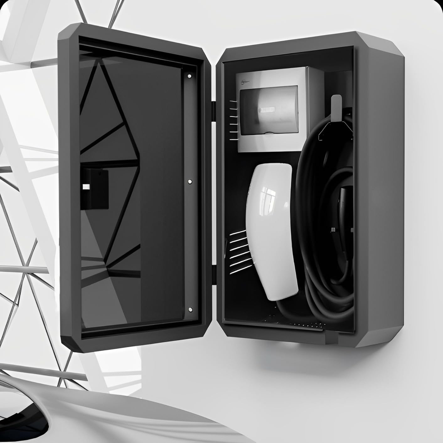 Large Outdoor EV Charger Station Protective Box - Wall Mounted Weatherproof Enclosure for Tesla & Most Electric Vehicle Chargers - Perfect for Home, Garage & Commercial Use