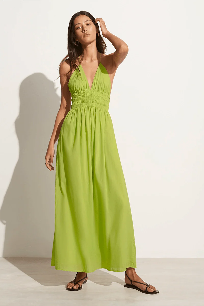 Bisetta Maxi Dress - Flowy Summer Dress for Women, Kiwifruit Print, Boho Chic Style - Perfect for Beach Vacations, Parties & Casual Outings