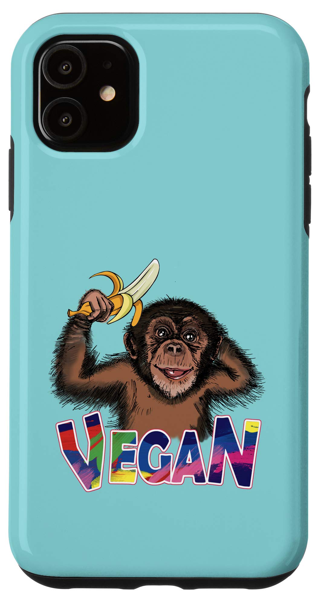 Funny Vegan Monkey with Banana iPhone 11 Case - Cute Protective Phone Cover for Apple iPhone 11 - Perfect for Animal Lovers & Eco-Friendly Lifestyle (Gym, Travel, Daily Use)