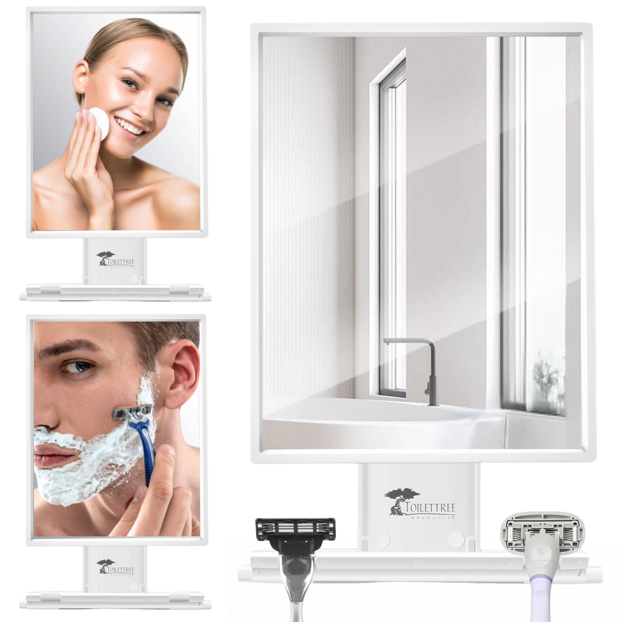 Fogless Shower Mirror for Shaving & Makeup - Adjustable Anti-Fog Bathroom Mirror with Squeegee - Perfect for Steam-Free Grooming and Skincare Routine