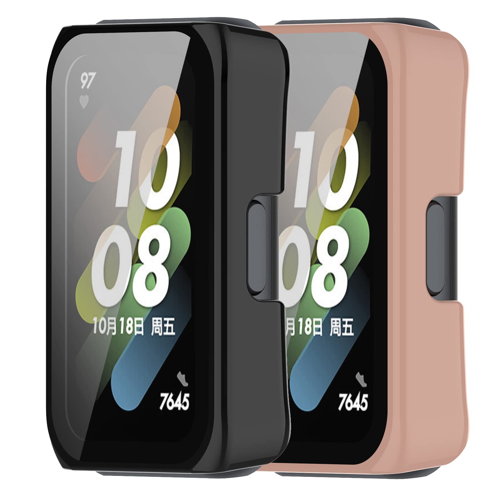 Huawei Watch FIT Mini Case with Tempered Glass Screen Protector - PC Protective Cover Frame for Huawei Watch FIT Mini Smartwatch Accessories (Black & Pink) - Perfect for Workout, Running & Daily Wear Protection