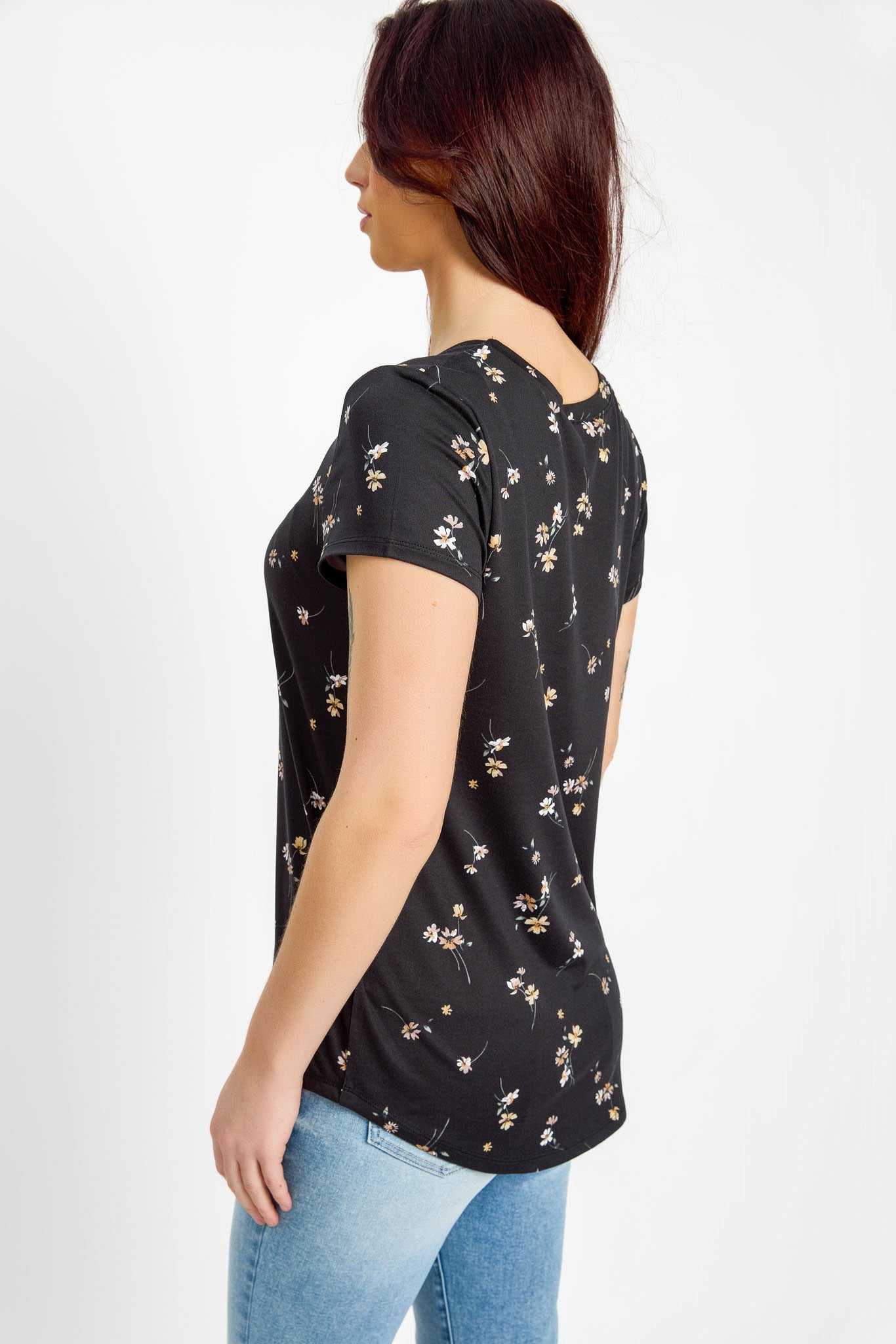Floral Daisy Print Cap Sleeve Scoop Neck Blouse - Women's Casual Summer Tops for Beach, Vacation & Everyday Wear