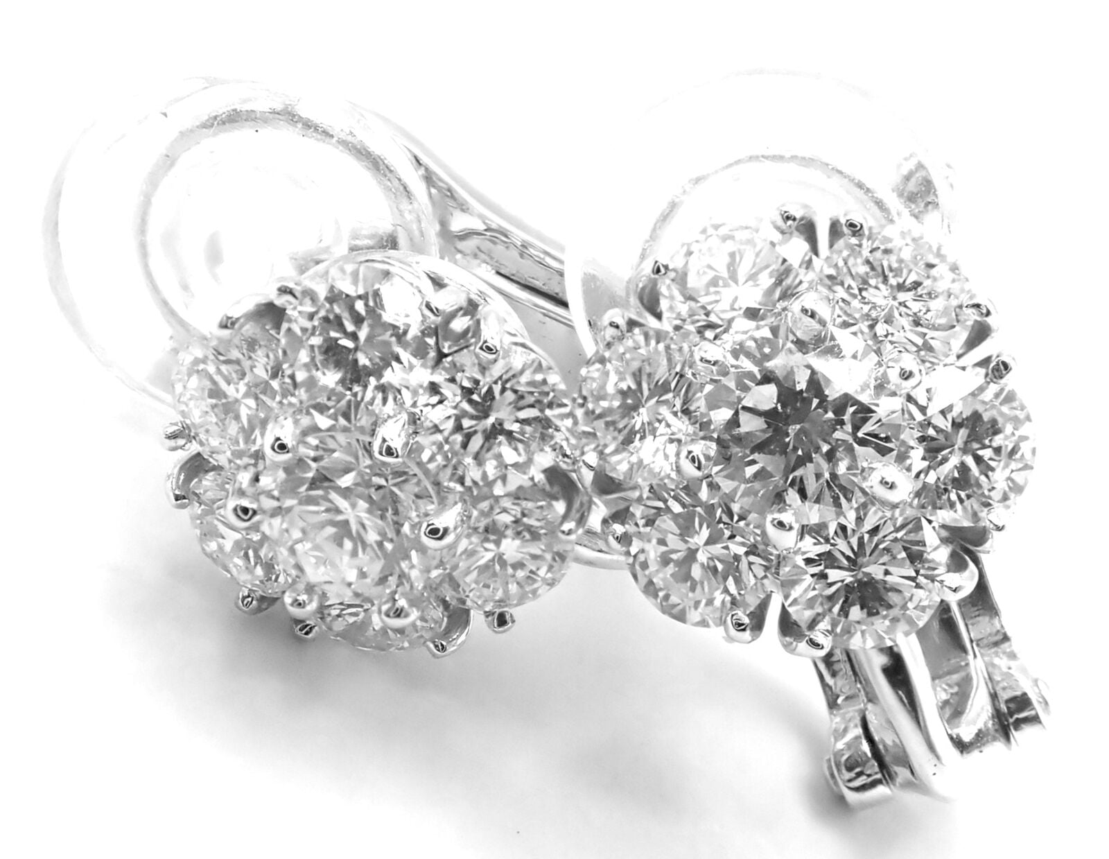Van Cleef & Arpels Platinum Diamond Fleurette Flower Earrings - Luxury Diamond Stud Earrings for Women, Perfect for Weddings, Parties & Special Occasions