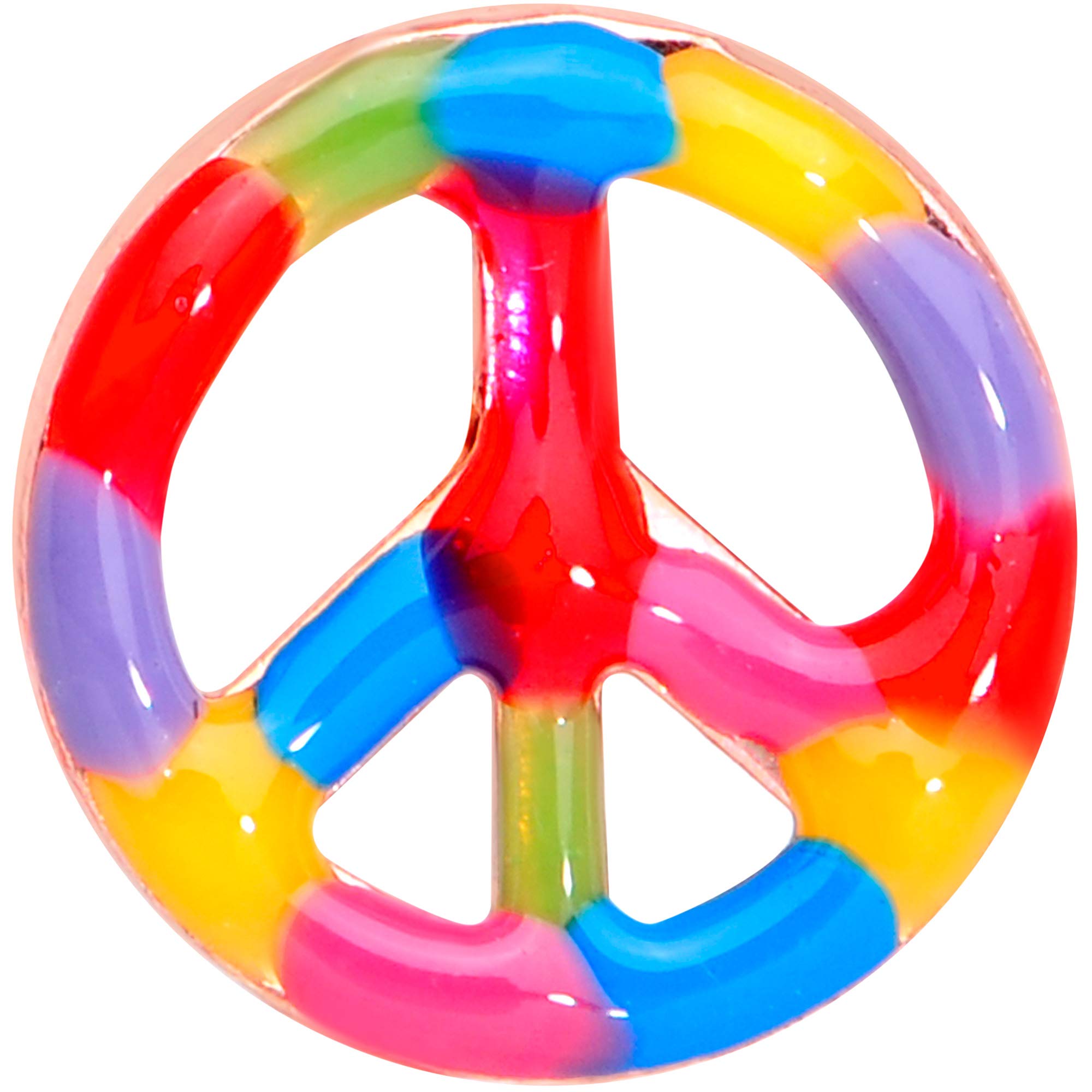 Anodized Steel L-Shaped Nose Ring - Rainbow Peace Nose Stud Body Piercing Jewelry (5/16