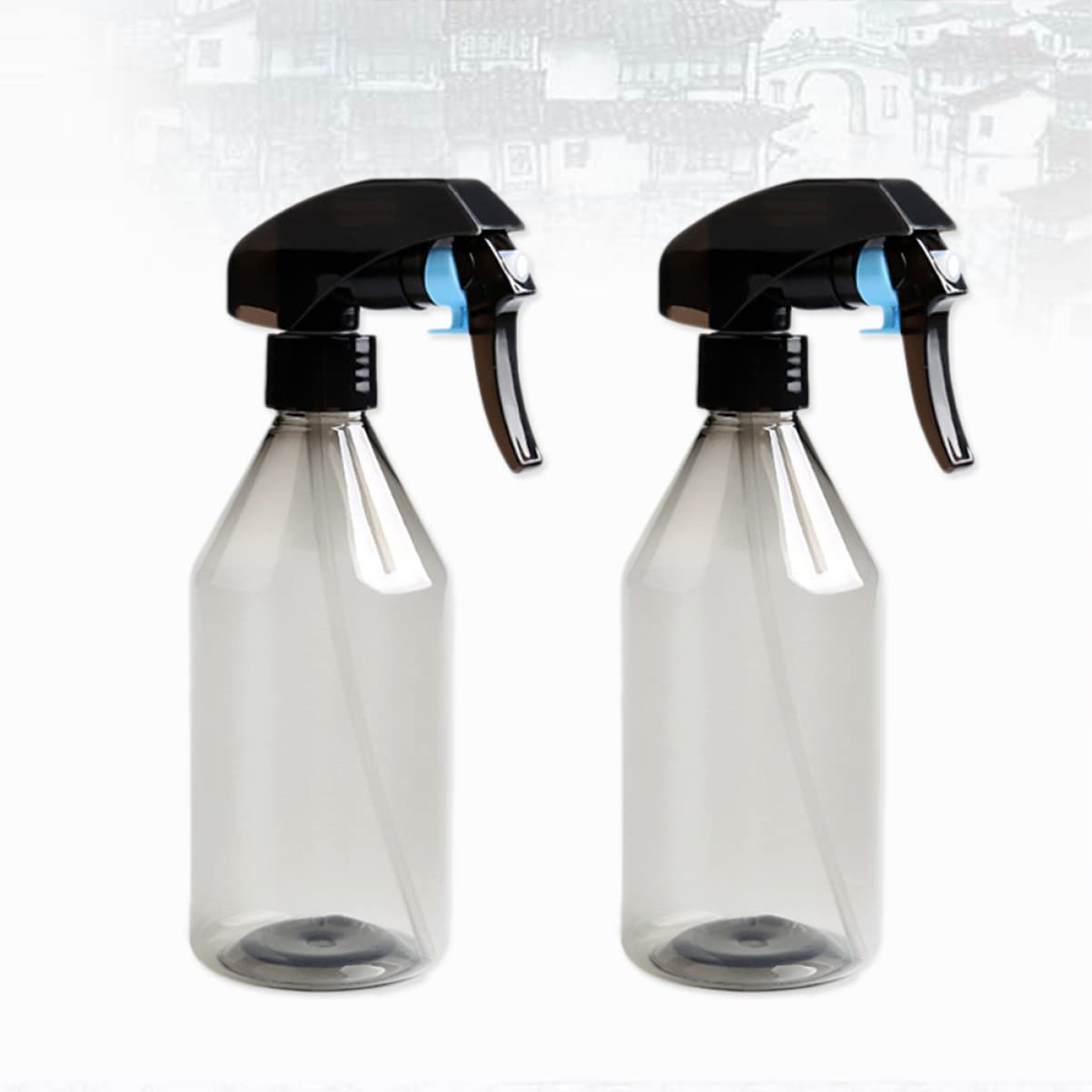 FRCOLOR 4pcs Trigger Spray Bottles for Hairdressing & Barber - Leak Proof Empty Fine Mist Dispenser for Hair, Garden, Makeup & Cleaning - Transparent Salon & Home Use (Black)