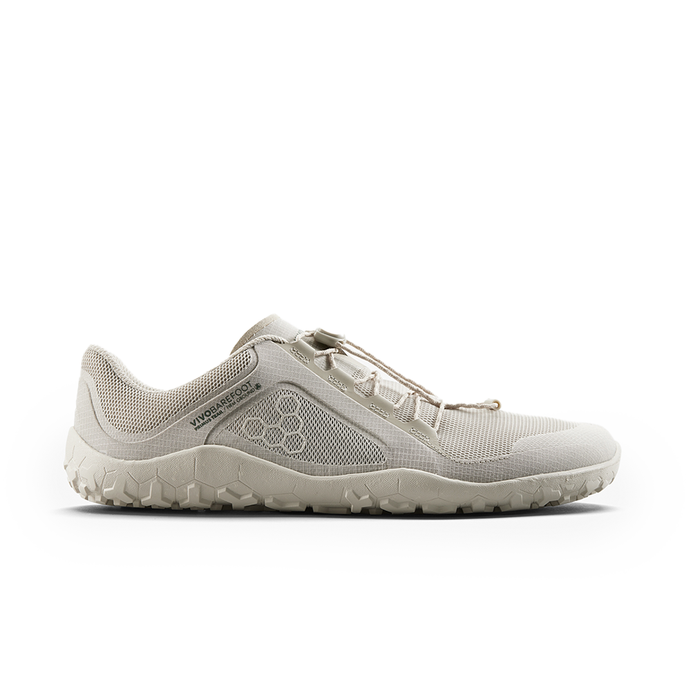 Vivobarefoot Primus Trail FG 3.5 Men's Barefoot Shoes - Lightweight Hiking & Trail Running Shoes for Men - Silver Birch Color - Perfect for Outdoor Adventures & Natural Movement