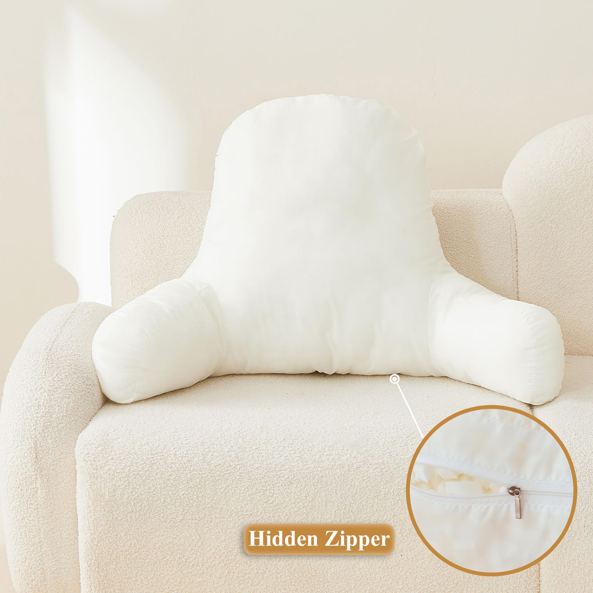 XeGe Reading Pillow Filling - Fluffy Shredded Foam Backrest Pillow Insert with Arms for Comfortable Reading & Relaxing | Perfect for Bed, Sofa, Office Chair and Book Nook