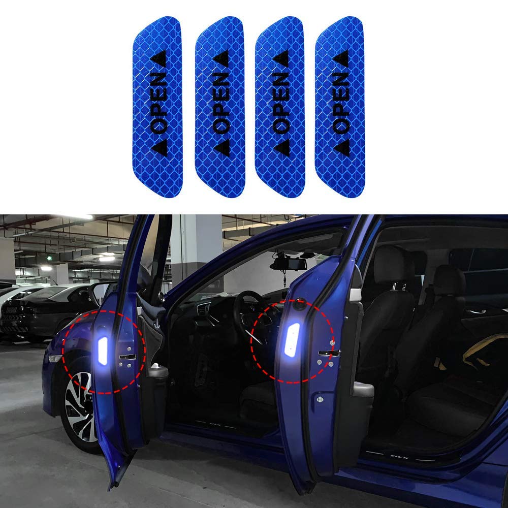 Colorsole® 4-Pack Blue Reflective Car Door Edge Protector Stickers - Universal Fit for Chevrolet Cruze & Most Vehicles - Night Safety Warning Decals for Enhanced Visibility in Parking Lots & Dark Roads