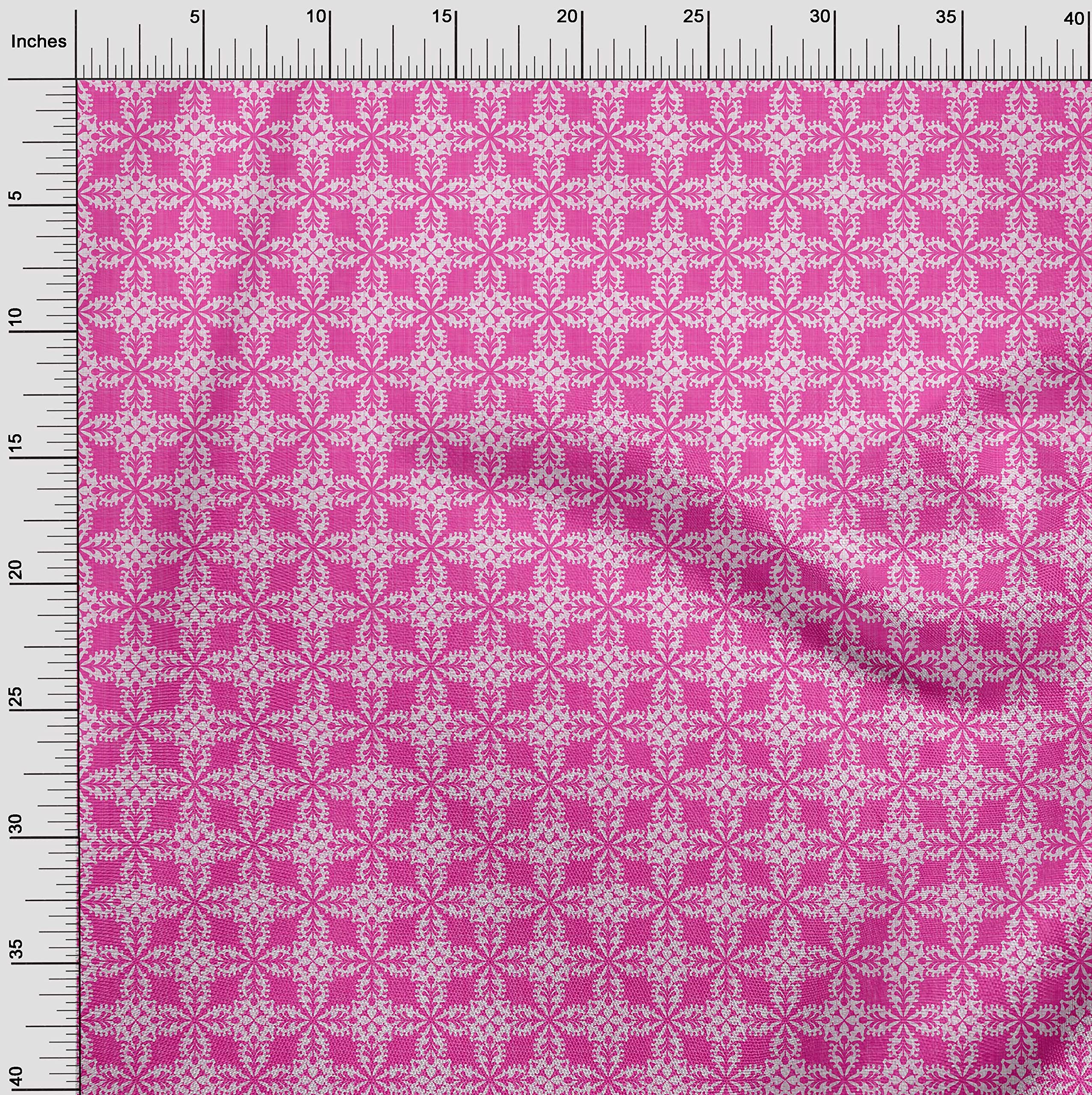 oneOone Viscose Chiffon Fabric - Fuschia Pink Geometric Tile Print Dress Material (42 Inch Wide) | Perfect for DIY Dresses, Scarves & Home Decor Projects