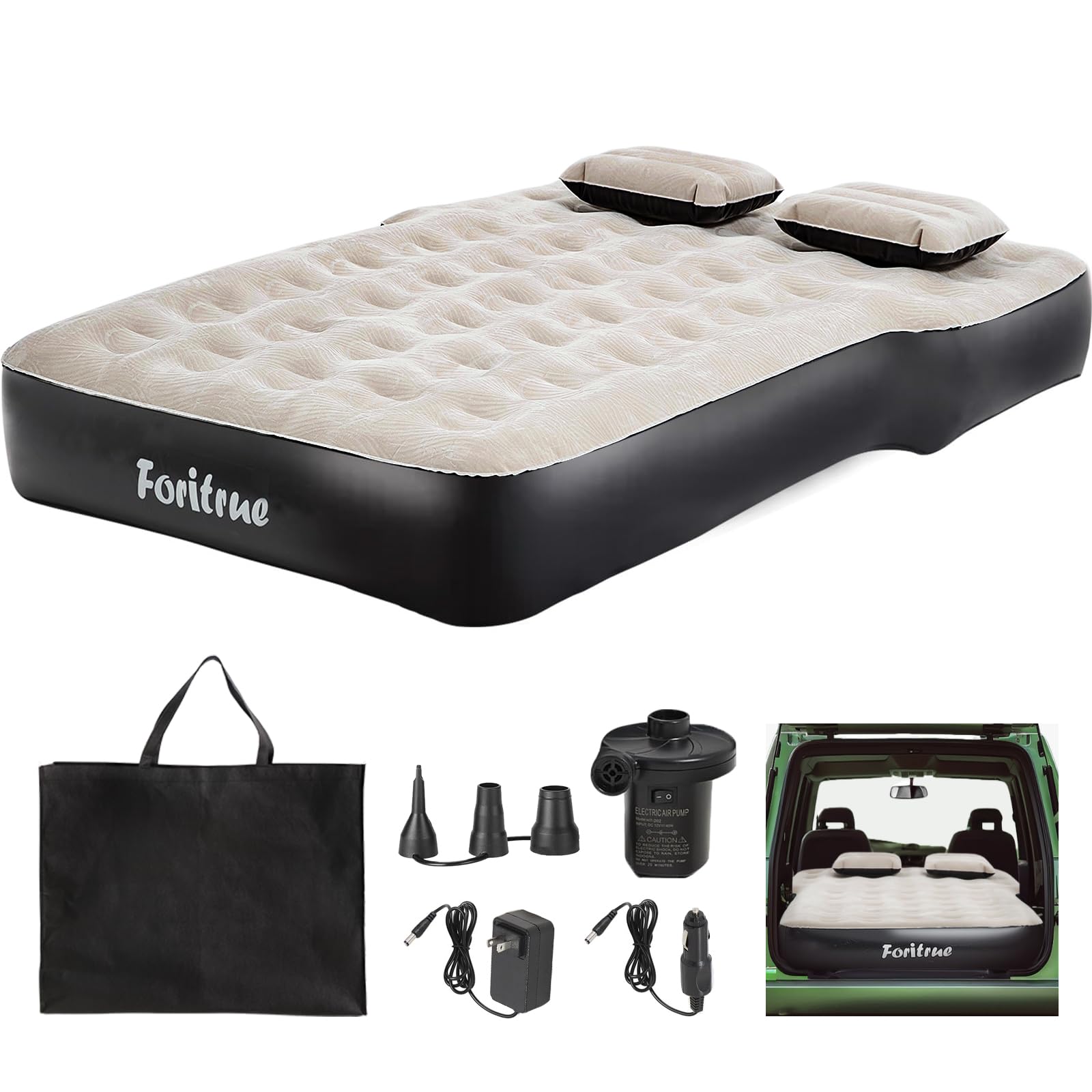 10-Inch SUV Air Mattress with External Pump - Portable Car Bed for Camping, Travel & Road Trips - Includes Pillows & Carry Bag - Perfect for SUV, Truck & Vehicle Sleeping