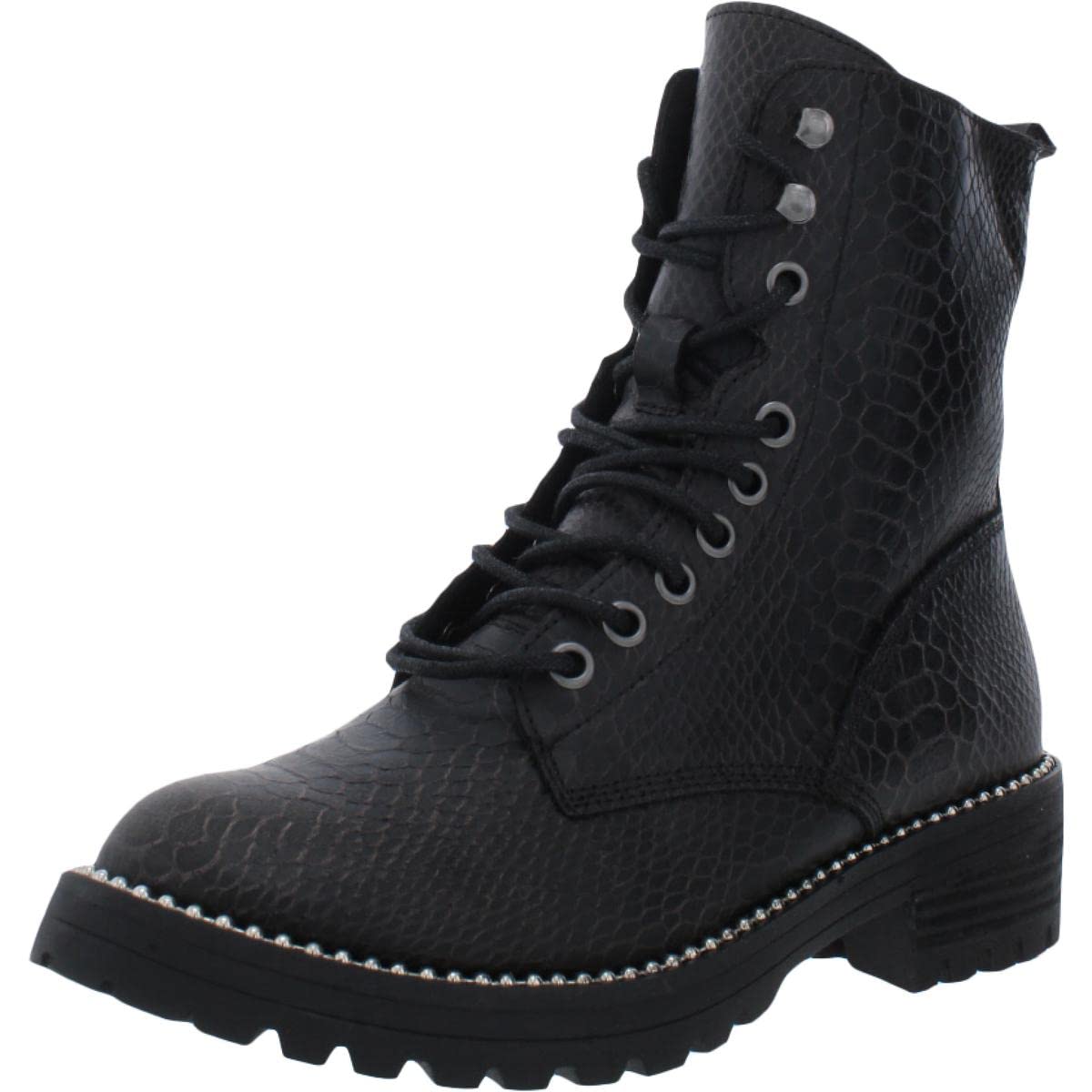 Very G Conquest Women's Distressed Faux Leather Combat Boots - Black Size 8.5 | Stylish Punk Ankle Booties for Women | Perfect for Casual Outfits, Concerts & Night Out