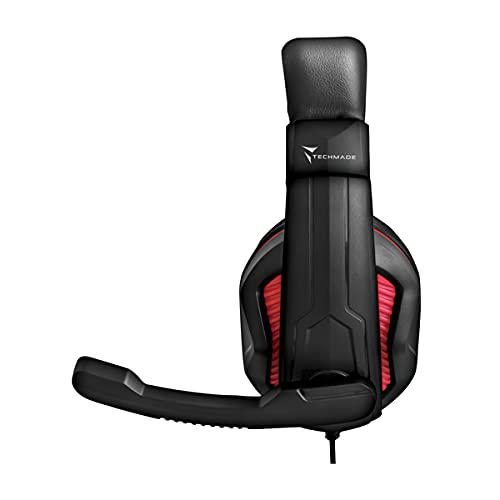 Techmade PC13 Gaming Headset with Noise Cancellation - Wired Over-Ear Headphones for PC, PS4, Xbox (Red) - Perfect for Gaming, Streaming & Online Classes