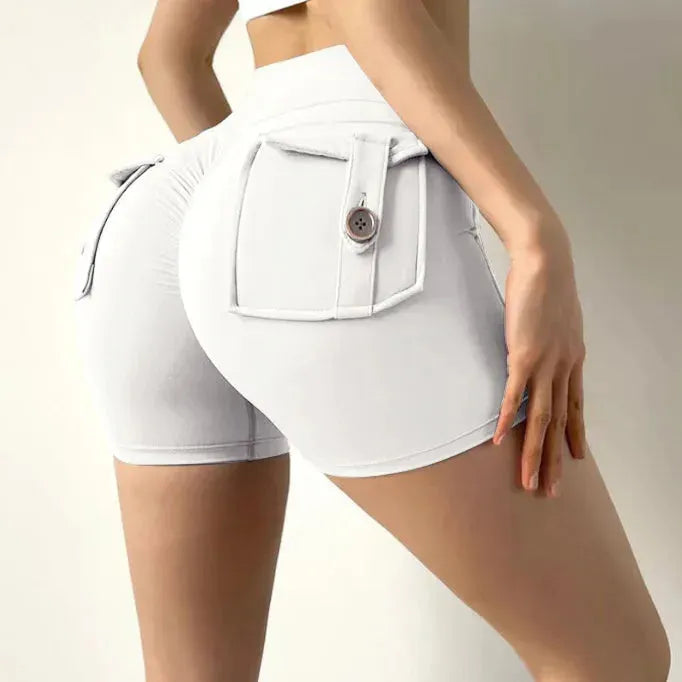 Women's Cargo Shorts - Scrunch Butt Yoga Workout Shorts with Button Pocket | Gym, Fitness & Running Clothes for Active Women | Perfect for Yoga, HIIT & Outdoor Activities
