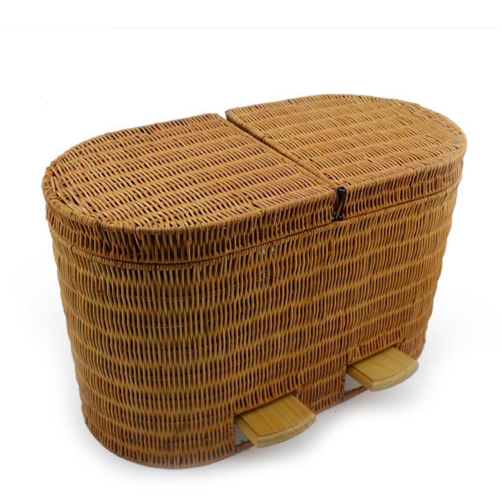 Eco-Friendly Bamboo & Rattan Pedal Trash Can - 5L Dual Cover Kitchen & Office Waste Bin - Cute Flip Top Toilet Basket - Brown & Light Brown Options for Home, Office & Bathroom Use