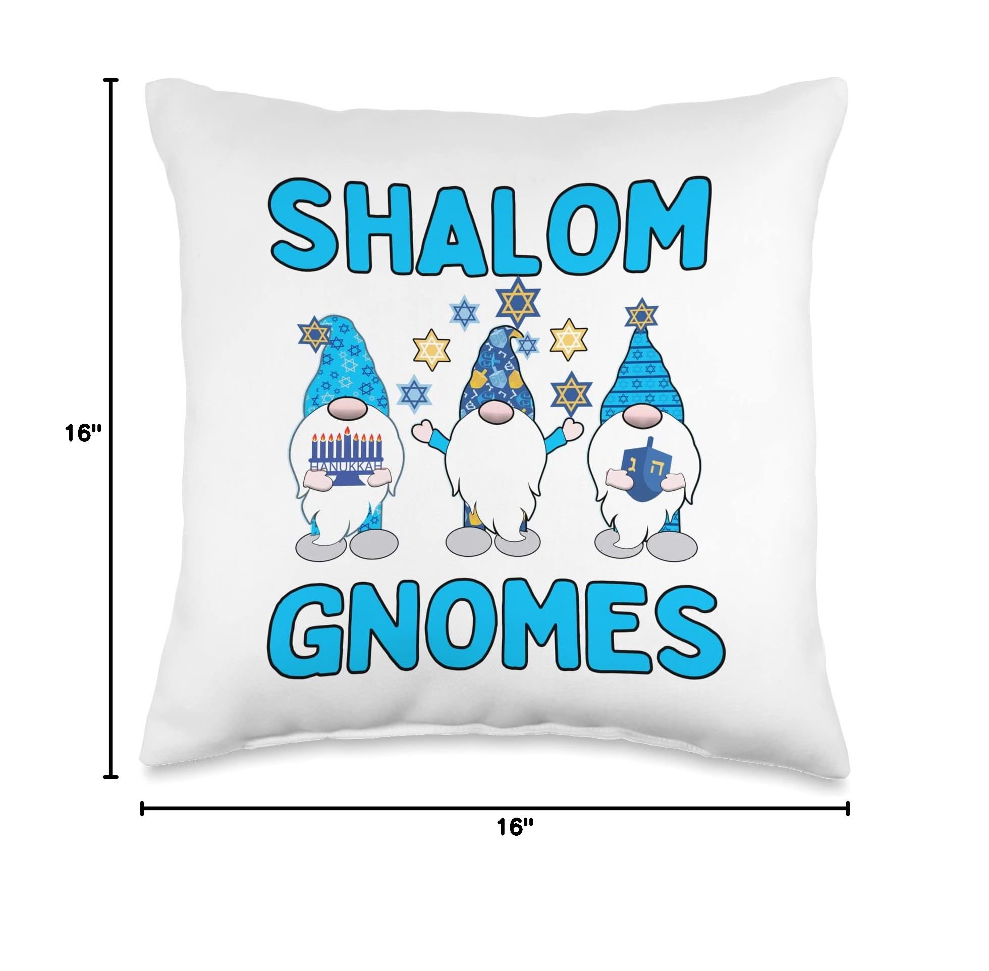 Shalom Gnomes with Blue Hats - Hanukkah Gnomes & Gnomies Throw Pillow - Perfect for Jewish Holiday Decor, Christmas Gift & Home Decor