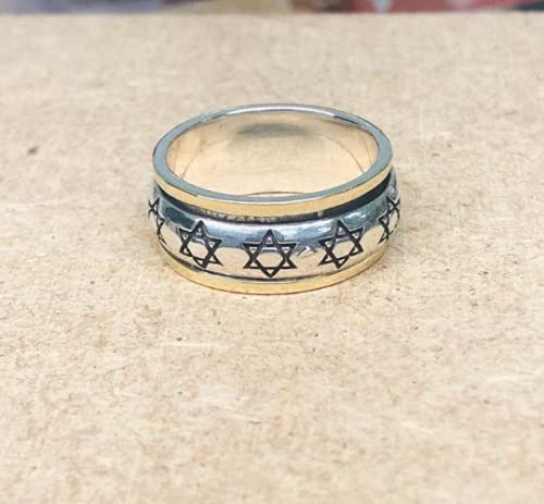 Star of David Spinner Ring - 14K Gold & Oxidized Silver Two-Tone Jewish Ring - Perfect for Hanukkah Gifts, Bar Mitzvahs & Spiritual Jewelry Collection