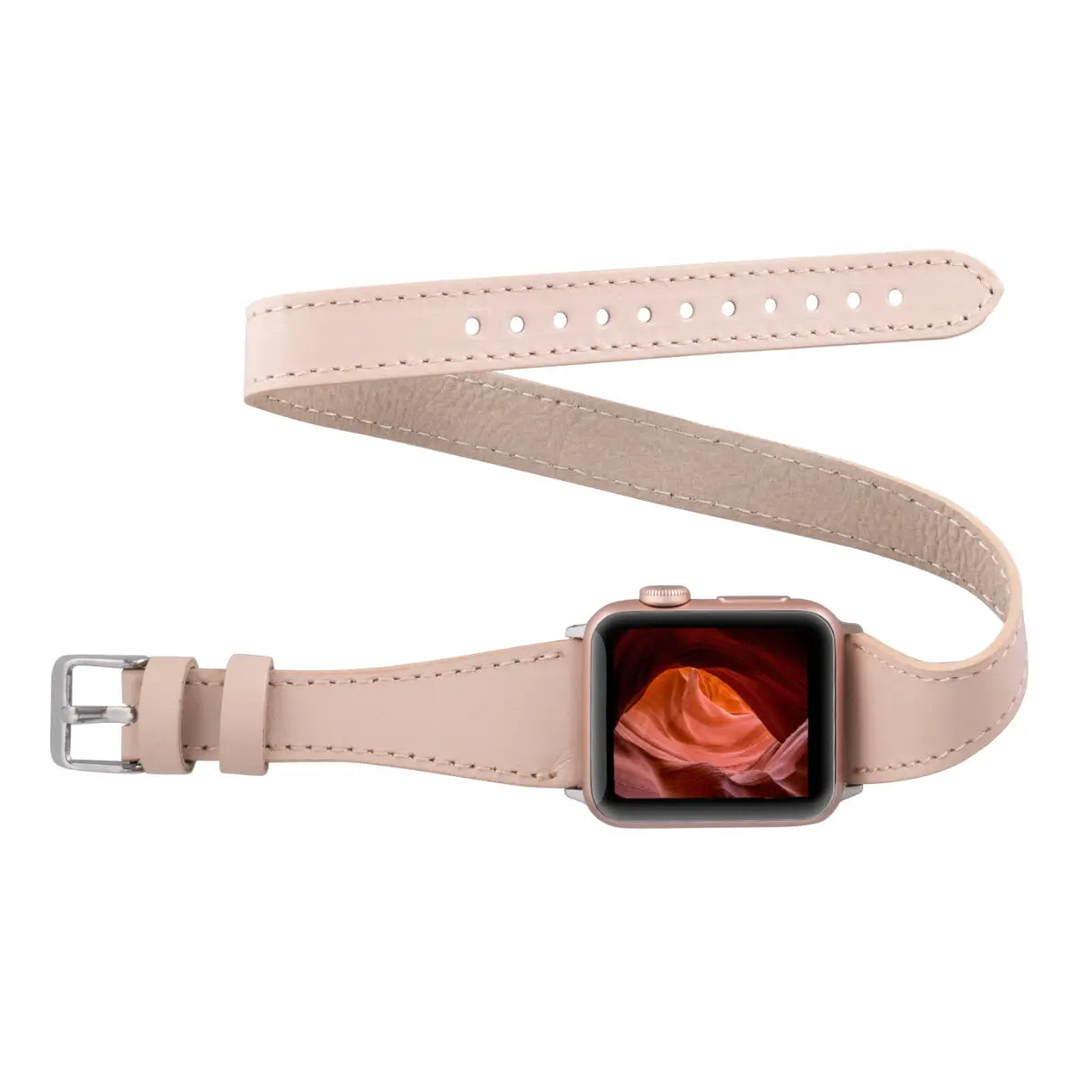 Slim Nude Leather Double Tour Strap for Apple Watch - Stylish & Comfortable Replacement Band for Workouts, Office & Everyday Wear