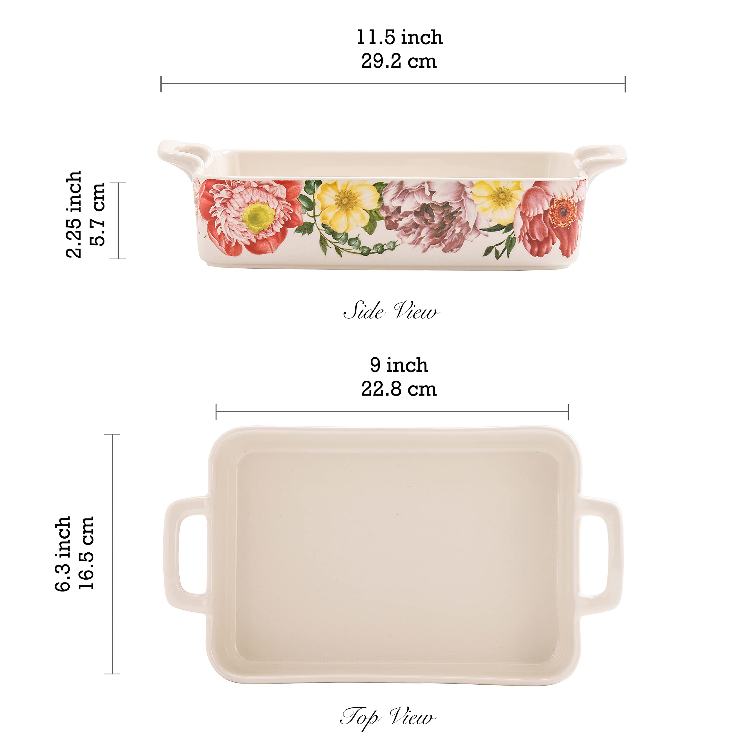 Bico Peony Heaven Stoneware Baking Dish - 12x9 Inch Rectangular Lasagna Pan, Casserole Dish, Oven, Microwave & Dishwasher Safe - Perfect for Family Dinners, Holiday Baking & Meal Prep