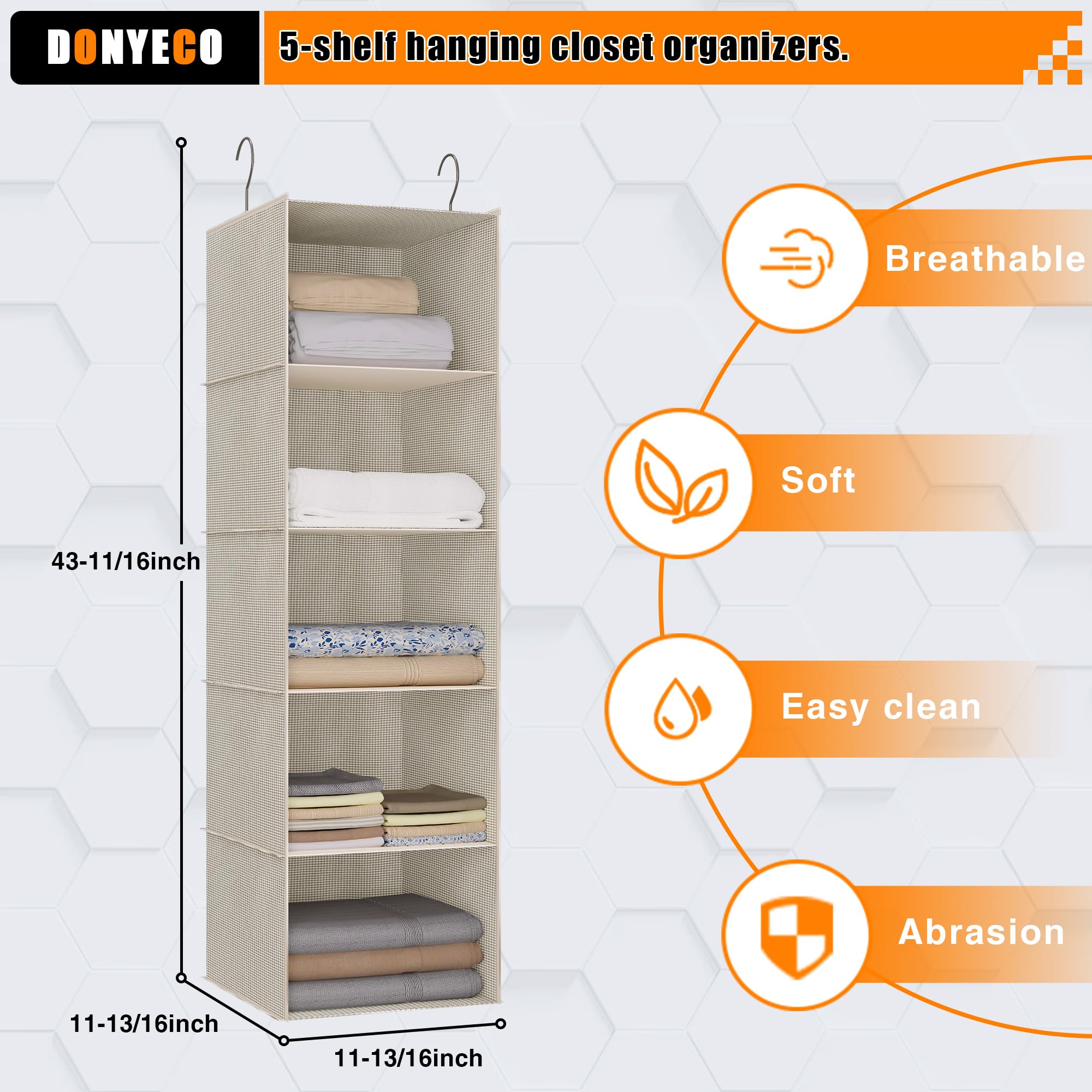 5-Shelf Hanging Closet Organizer for RV, Wardrobe, Nursery & Baby Room - Space Saving Storage Solution for Clothes, Toys & Linens - Perfect for Small Spaces, Campers & Home Organization
