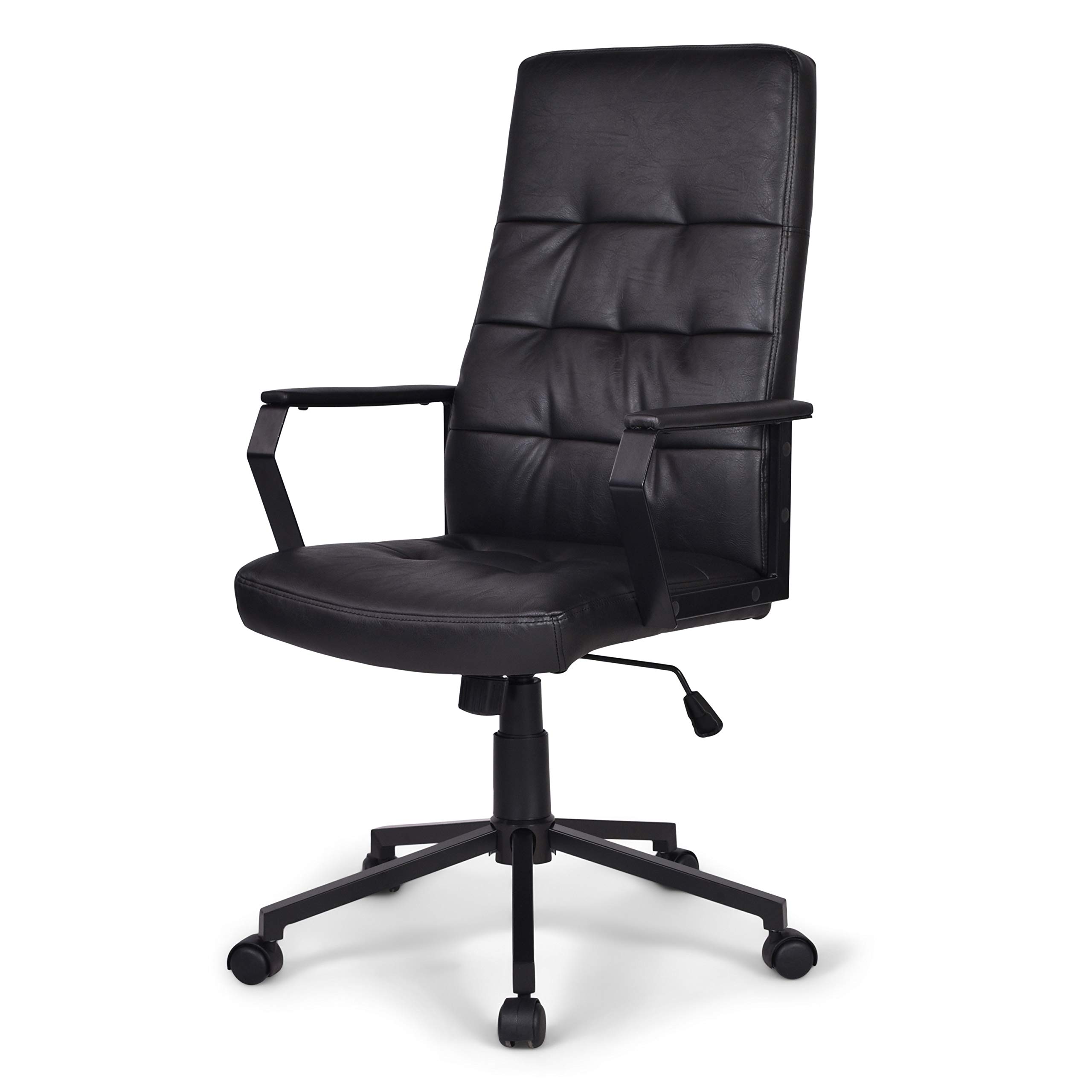 SIMPLIHOME Foley Swivel Adjustable Executive Office Chair - Ergonomic Computer Desk Chair with Lumbar Support, Distressed Black Faux Leather, Modern Study & Home Office Furniture for Work & Gaming