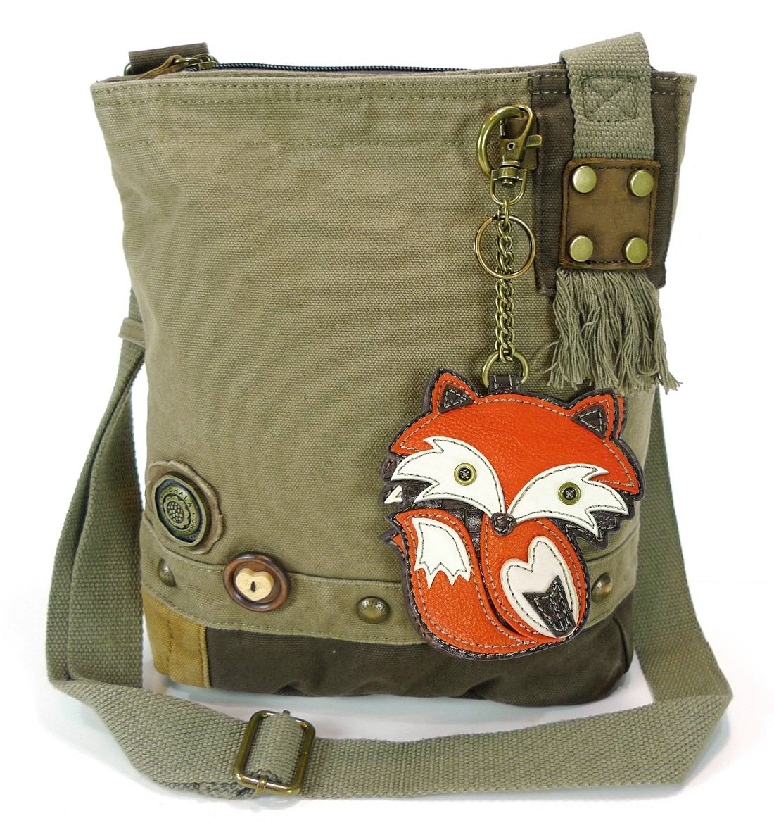 Chala Fox Patch Crossbody Canvas Handbag - Olive Green - Stylish & Durable for Women's Daily Use, Travel & Casual Outings